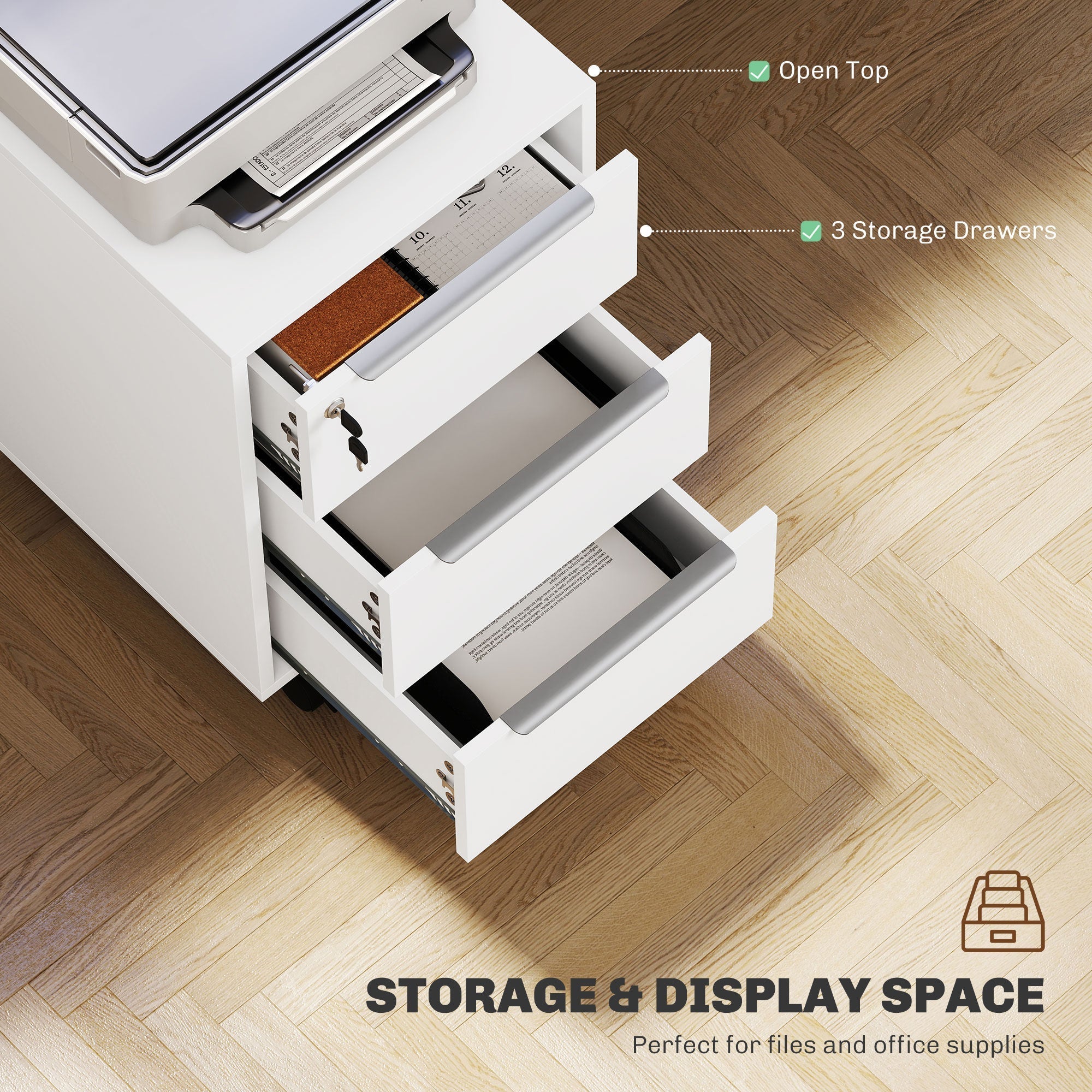 HOMCOM Three-Drawer Locking Filing Cabinet - White