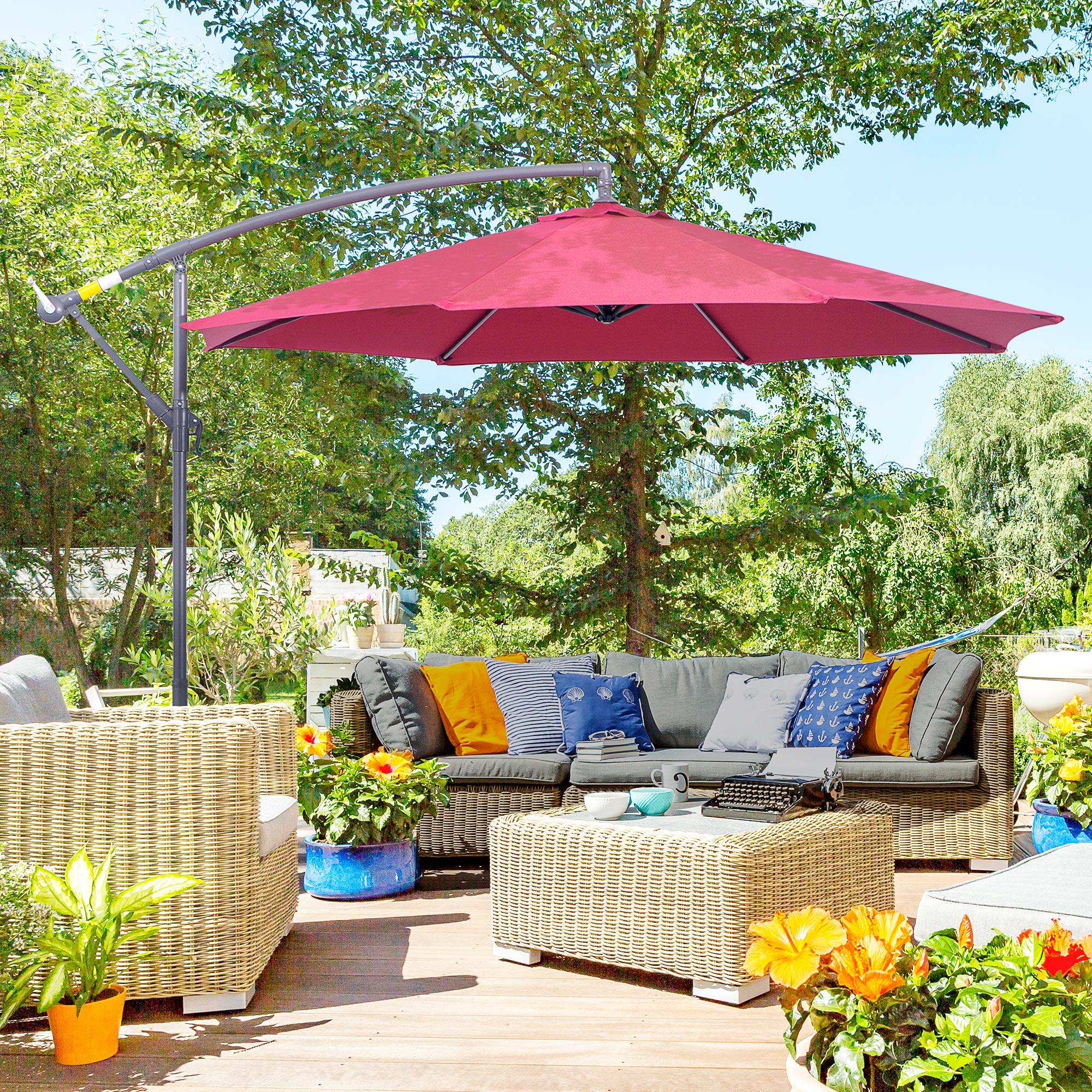 Outsunny 3m Water Resistant Terylene Hanging Parasol Wine Red