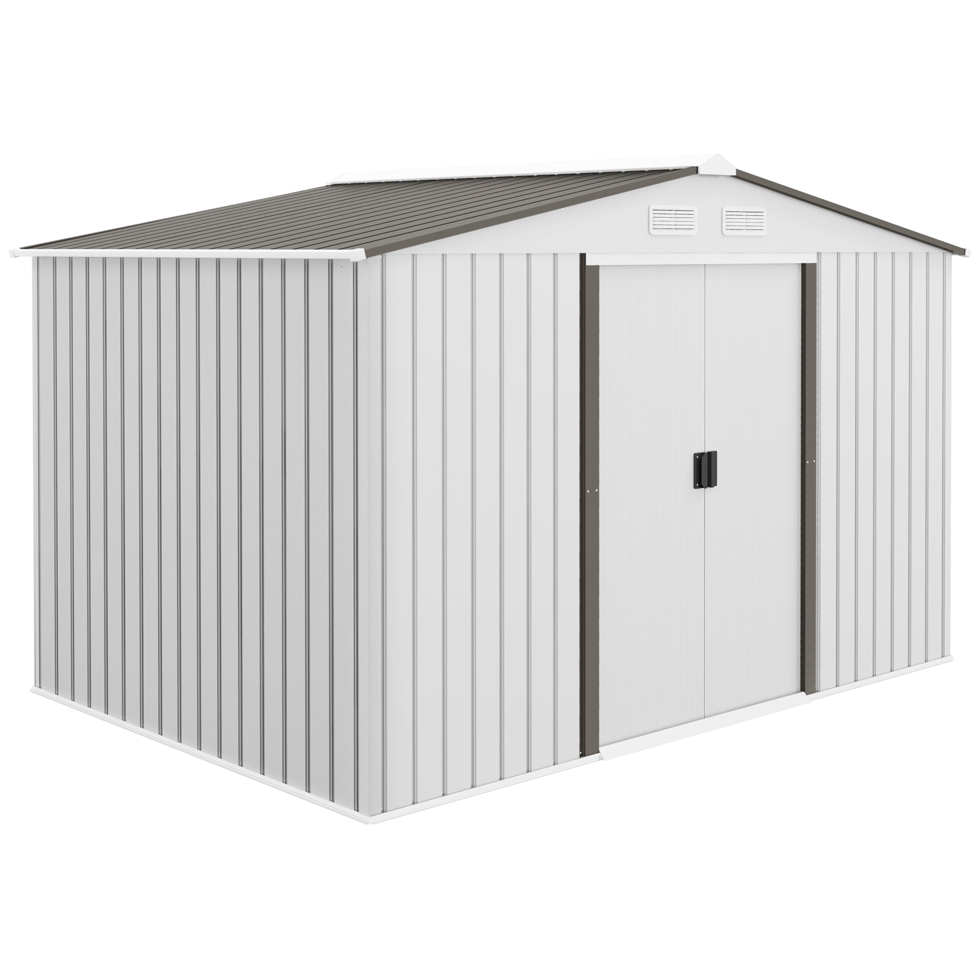 Outsunny Metal Bike Shed, Mobility Scooter Shed House with Foundation Kit, Ventilation, Doors, 9 x 6FT, Silver