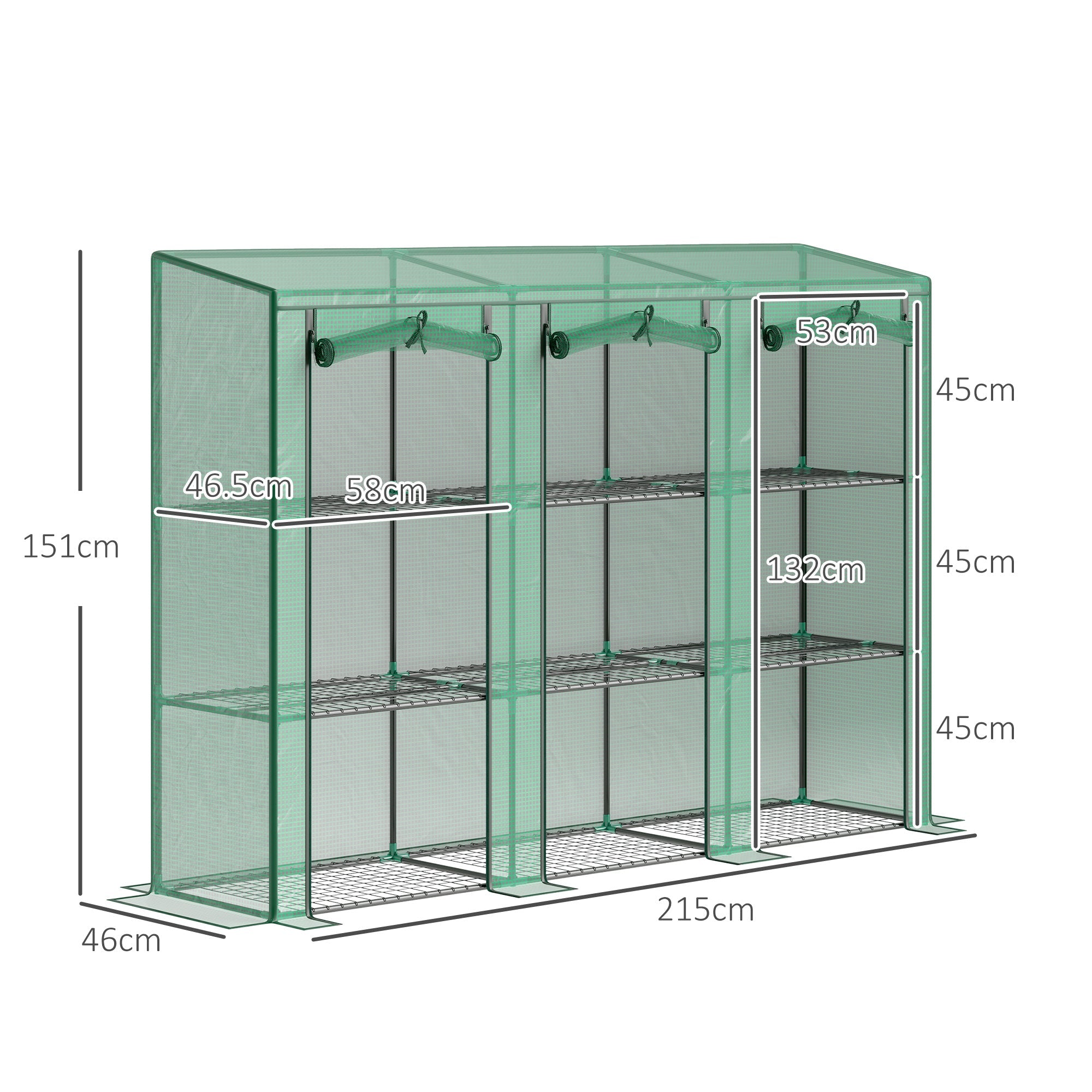 Outsunny 46 x 215cm Nine-Shelf Greenhouse - Green