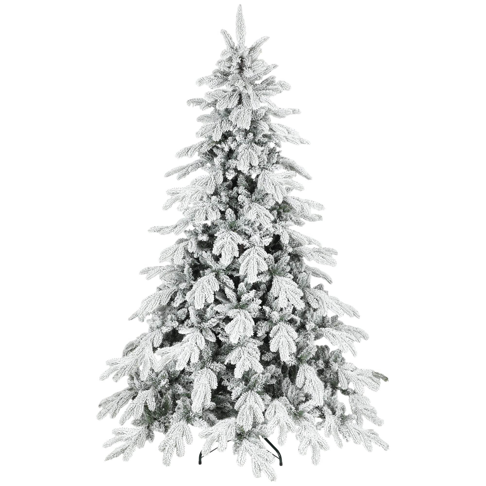 HOMCOM 7ft Super Flocked Christmas Tree - Green/White