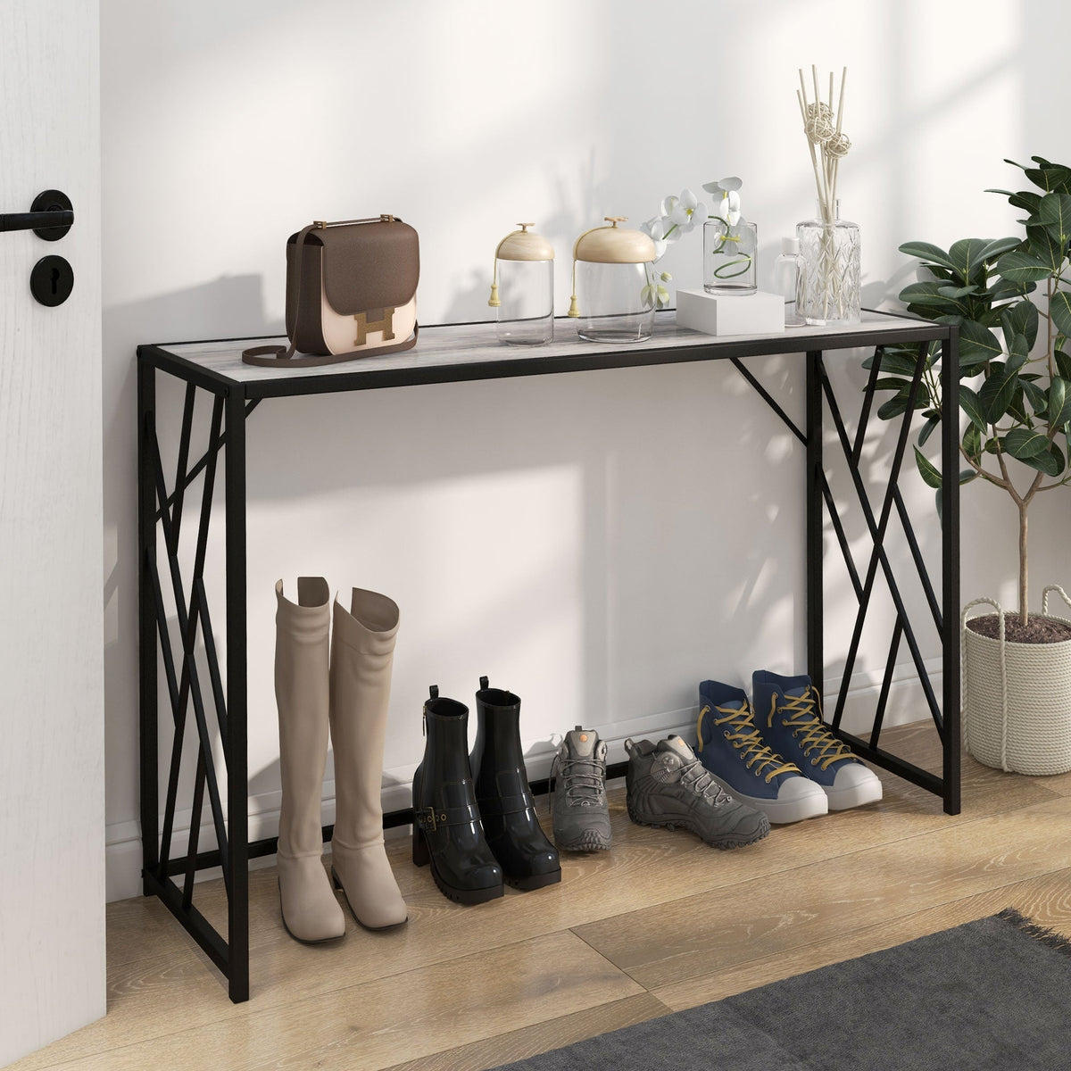 HOMCOM Console Table, Industrial Sofa Table with Metal Frame for Living Room, Hallway, 120Â cm, Grey