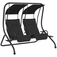 Outsunny Two-Seat Garden Swing Chair, with Protective Canopy - Black