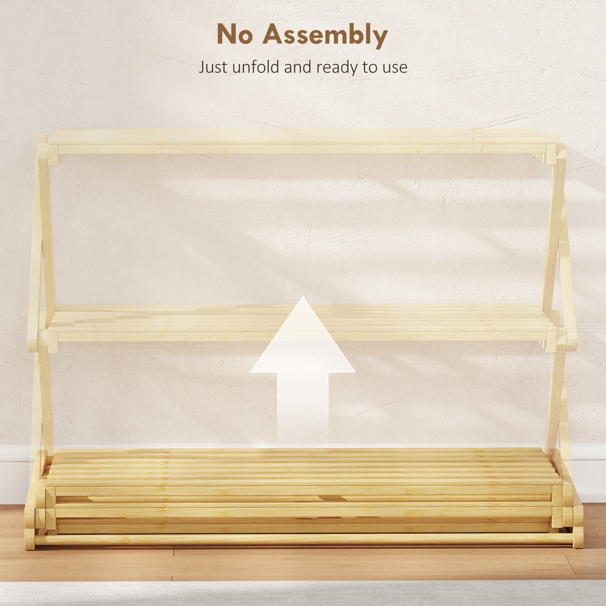 HOMCOM Three-Tier Folding Bamboo Shoe Rack - Natural Finish