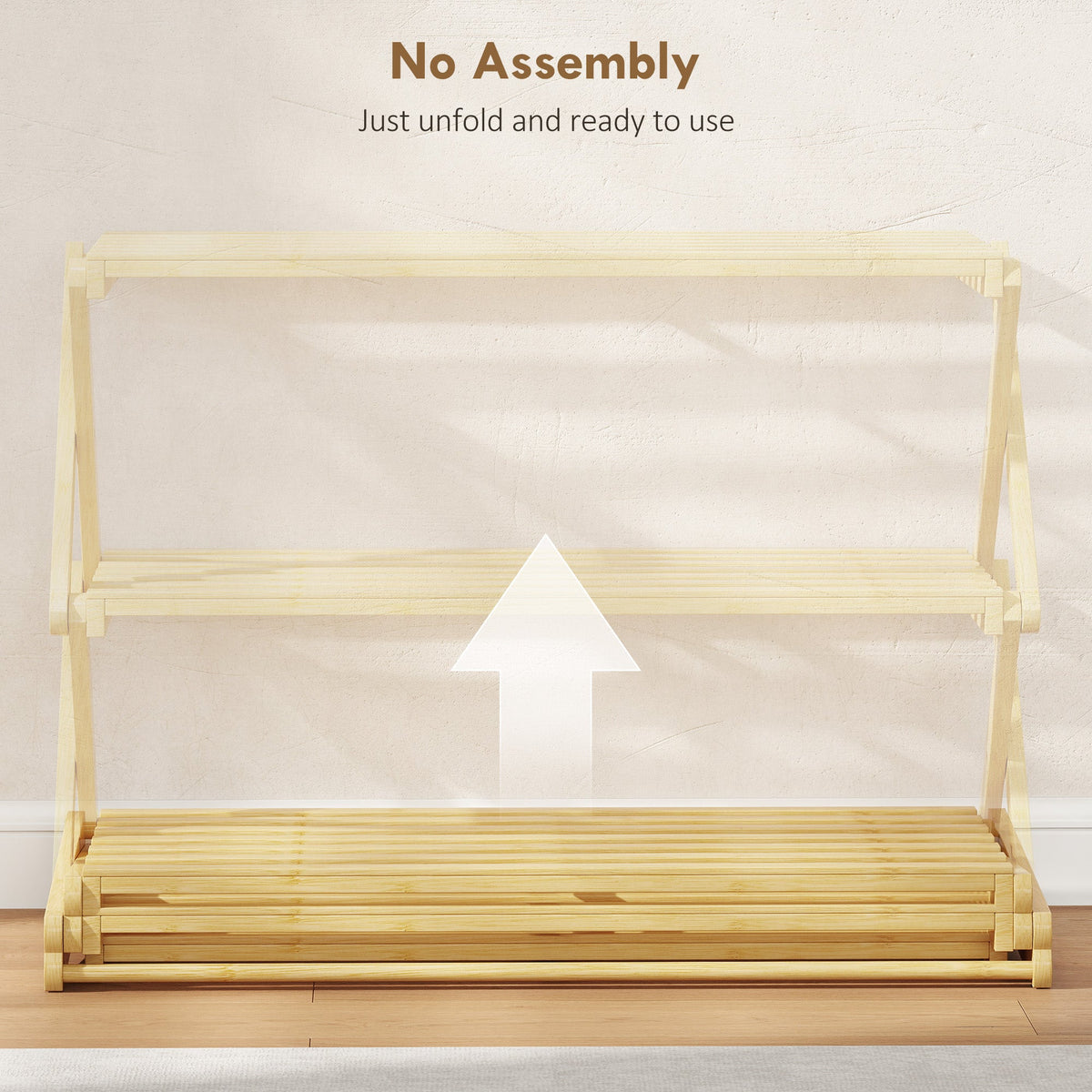HOMCOM Three-Tier Folding Bamboo Shoe Rack - Natural Finish