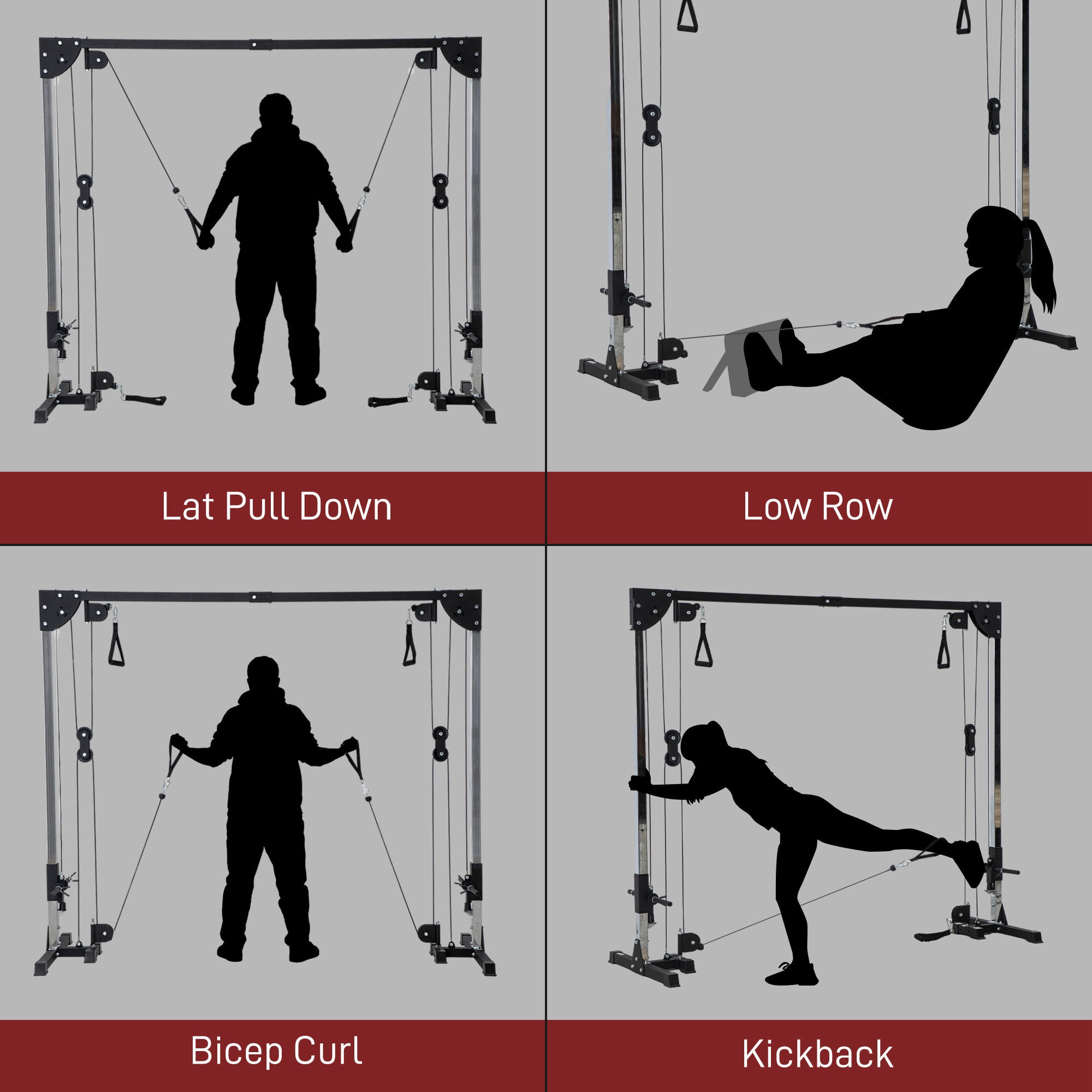 SPORTNOW Multi Home Gyms with Cable Pulley System, Cable Crossover Machine with 4 Handles for Full Body Strength Training, Power Rack for Home Workout, Black