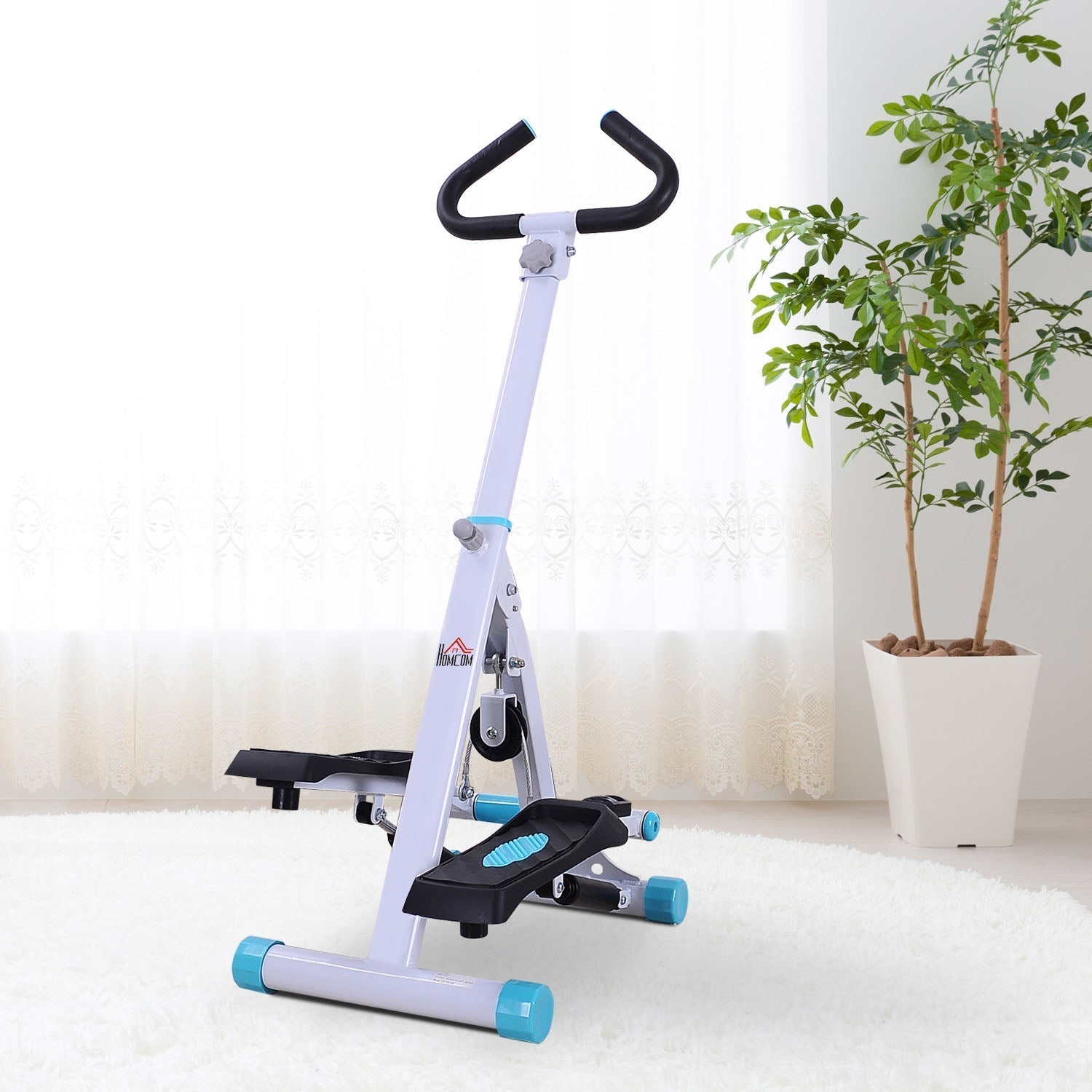 HOMCOM Stepper w/ Handle Hand Grip Workout Fitness Machine For Fitness Aerobic Exercise Home Gym White
