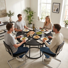 HOMCOM Dining Table Space Saving Kitchen Table Spliced Tabletop Conical Metal Base 120 cm Round Black