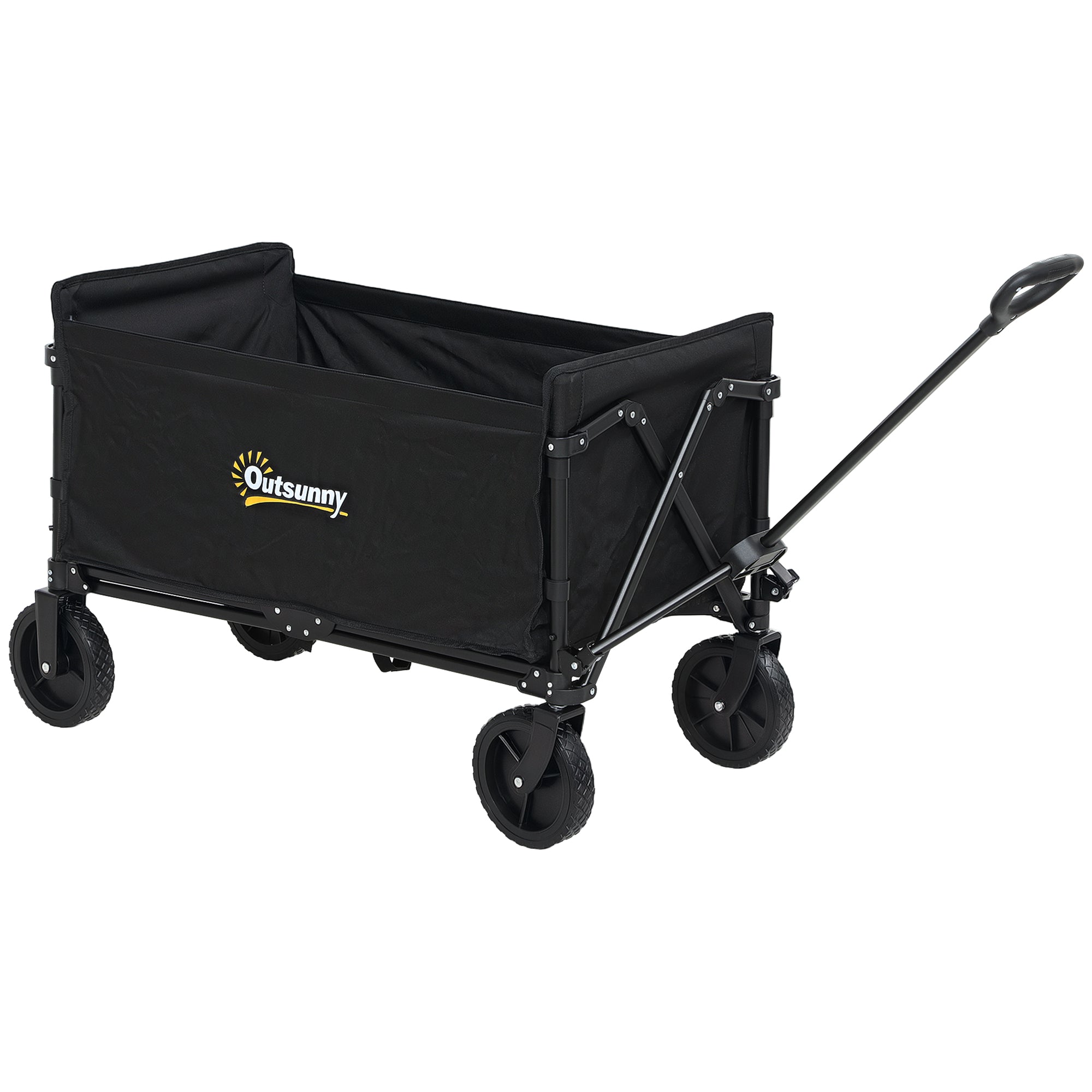 Outsunny 120L Festival Trolley on Wheels, Folding & Compact Camping Trolley Cart with Adjustable Handle for Garden, Beach, Fishing, Black