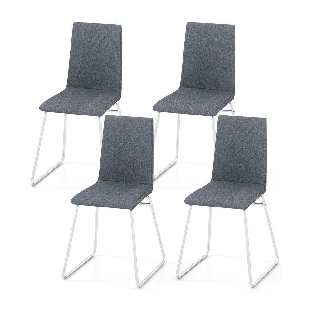 Upholstered Dining Chairs set of four grey seats with white metal frames on a plain white background