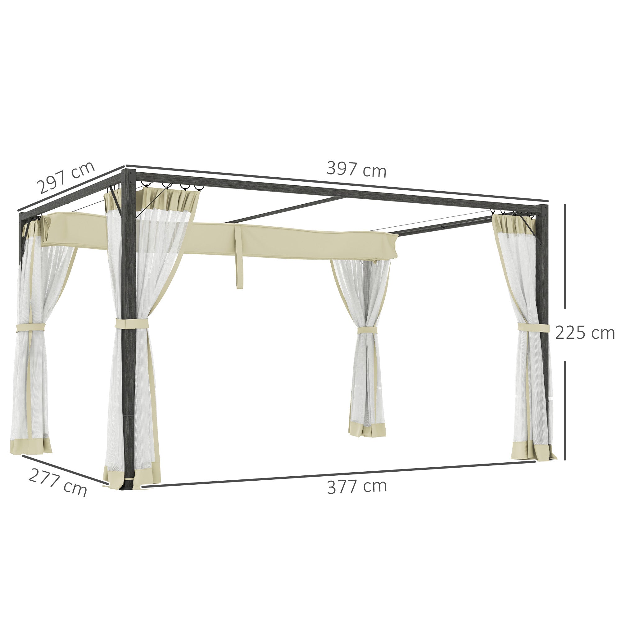 Outsunny 3 x 4m Aluminium Frame Pergola, with Retractable Roof - Khaki