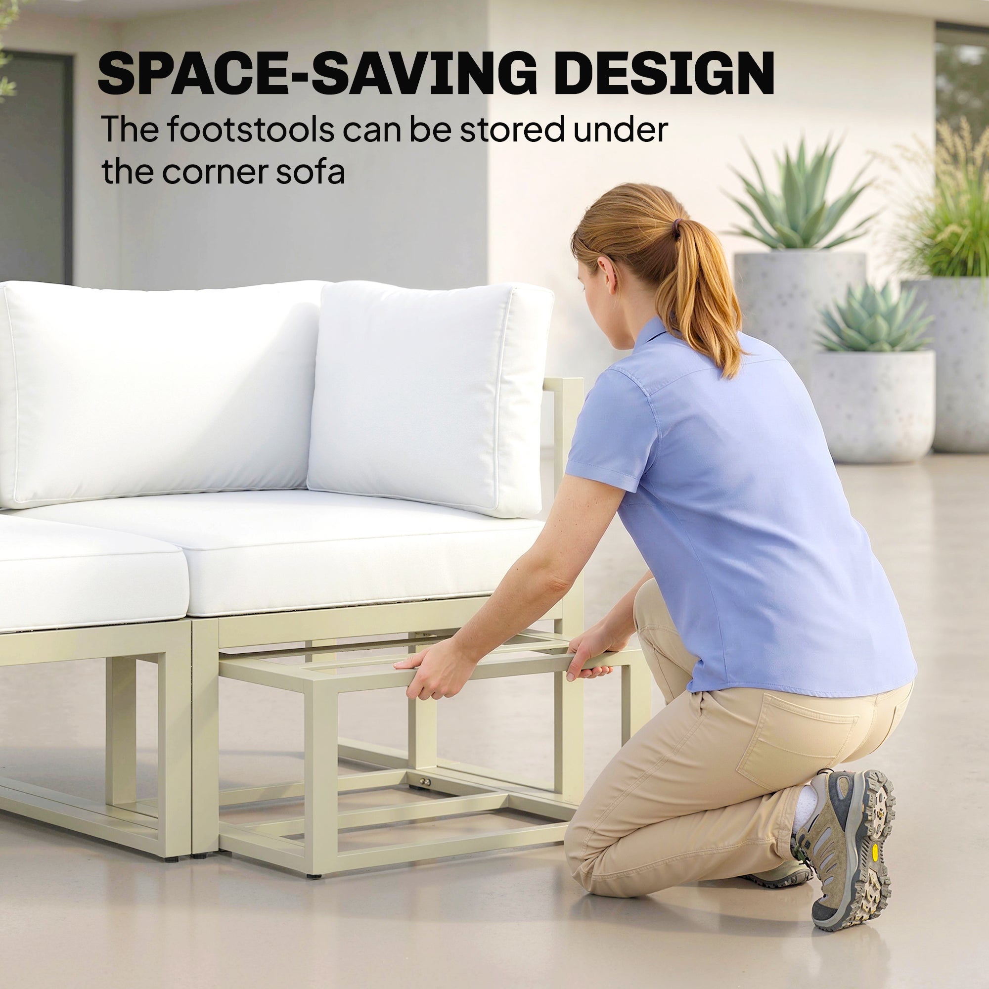 Outsunny Garden Daybed, 6 Piece Outdoor Sectional Sofa Set, Aluminium Patio Conversation Furniture Set with Coffee Table