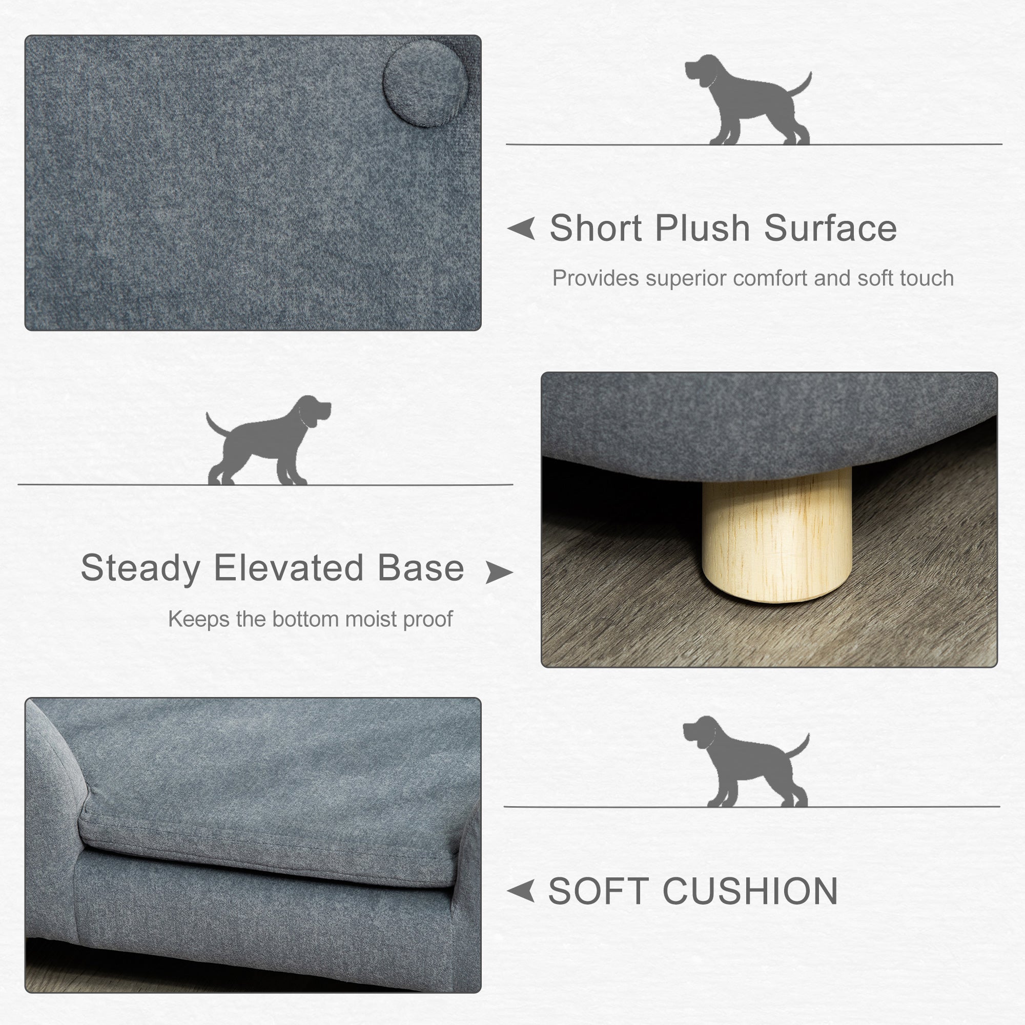 PawHut Dog Sofa Bed Pet Chair Couch with Water Resistant Fabric, Kitten Lounge with Soft Cushion, Wooden Frame for Mini Size Dogs - Grey