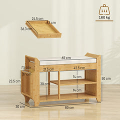 HOMCOM Shoe Bench 2-Tier Boot Section Entryway Storage Bench Cushioned Seat 100 x 30 x 50 cm Natural and Cream