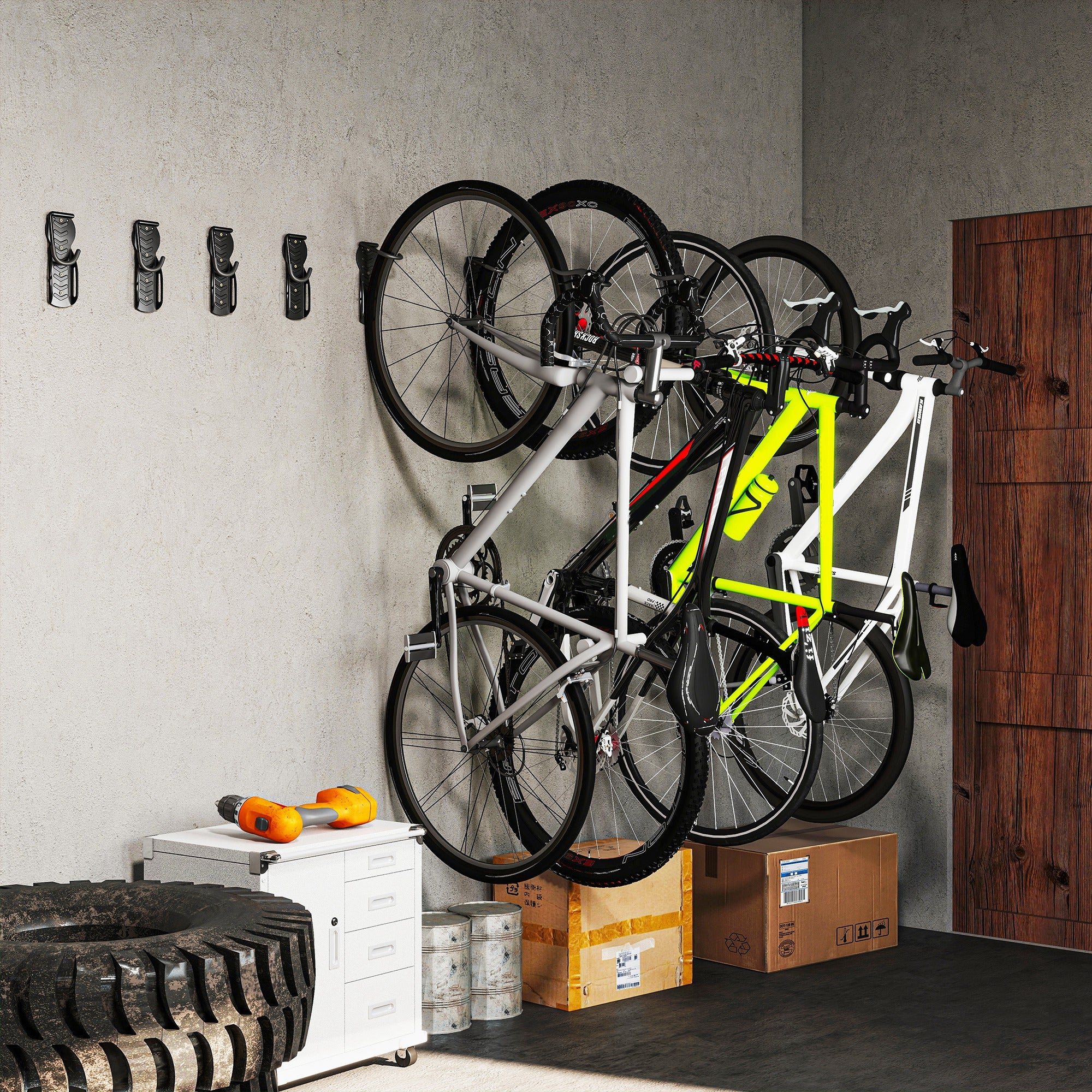 SPORTNOW 8 Pack Bike Rack, Wall Mounted Bicycle Hanger Hook, Foldable Garage Bike Wall Rack, Bicycle Storage Holder for Indoor Outdoor Use