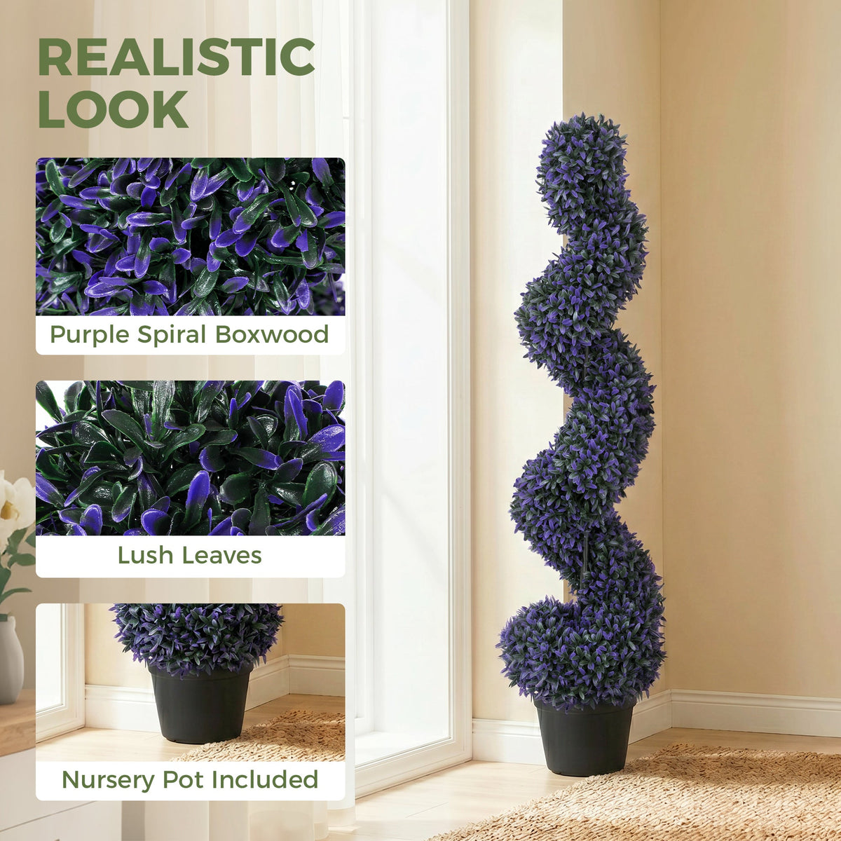 HOMCOM Set of 2 Decorative Artificial Plants, 120cm Artificial Boxwood Spiral Topiary Tree with 840 Leaves, UV Resistant