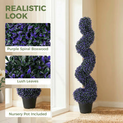 HOMCOM Set of 2 Decorative Artificial Plants, 120cm Artificial Boxwood Spiral Topiary Tree with 840 Leaves, UV Resistant