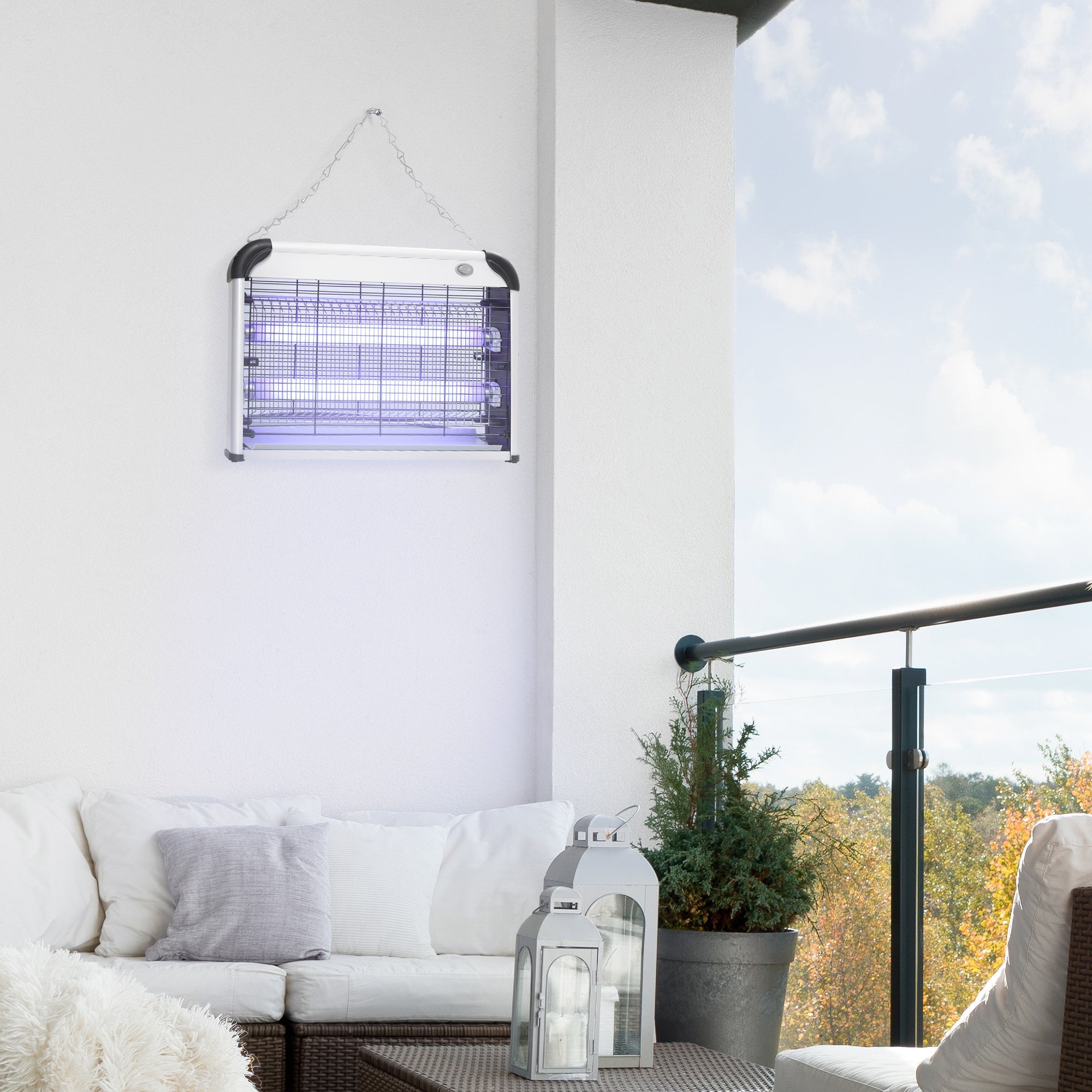 Outsunny Electric Fly Zapper, 20W Electric Fly Killer, Wall Hanging Bug Zapper Indoor & Outdoor Attracting Insect Mosquito Killer, Silver Tone