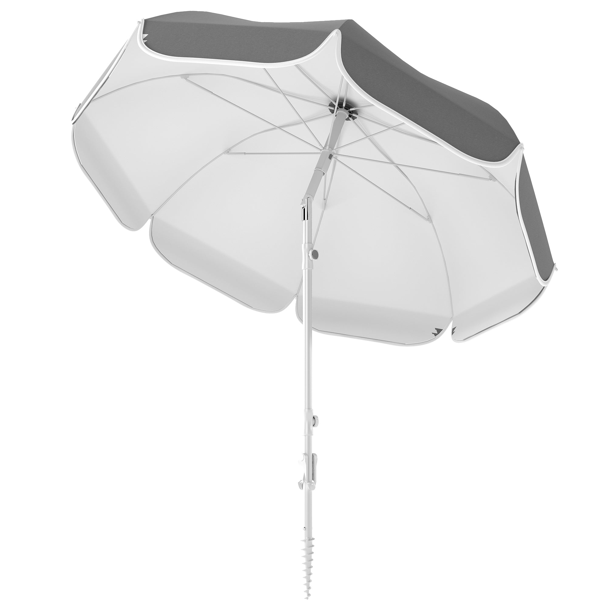 Outsunny Beach Umbrella Portable with Sand Anchor, Carry Bag, Adjustable Height & Tilt, UPF50+ UV Protection, Grey