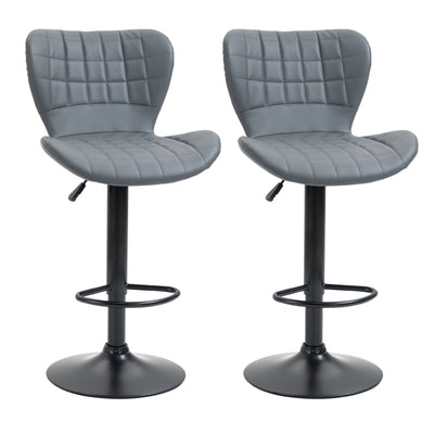 Bar Stools Set Of 2 Adjustable Height Swivel Chairs With Footrest - Brown/Grey