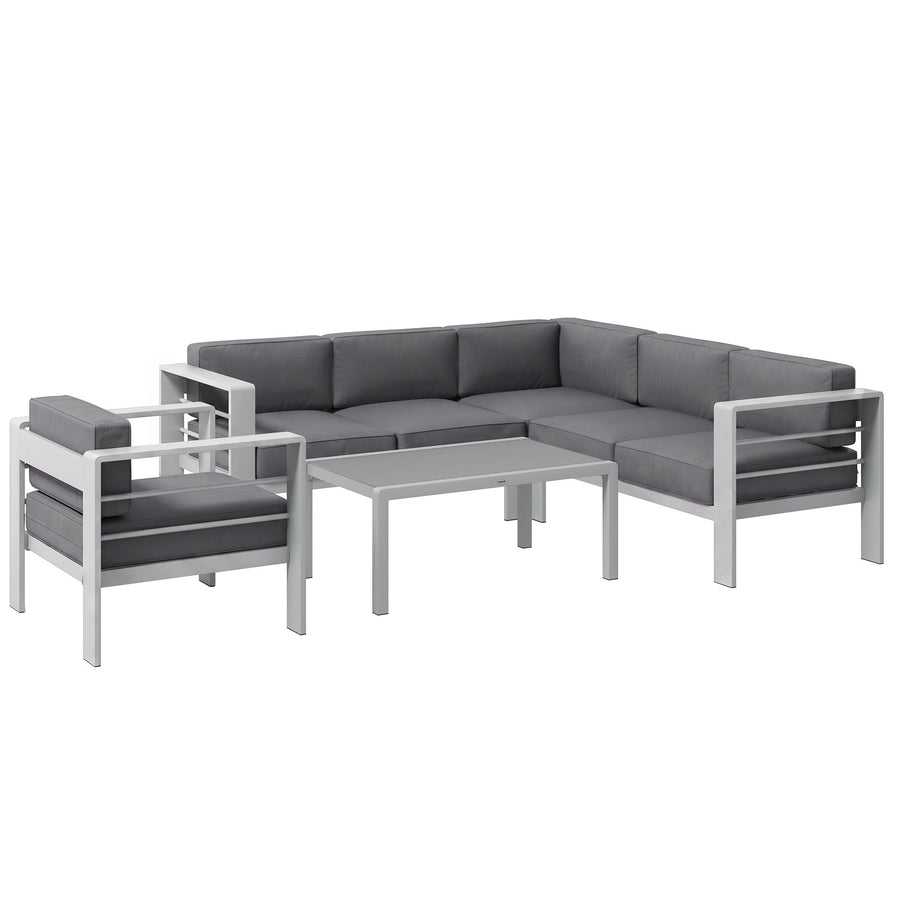 Outsunny Five-Piece Aluminium Garden Sofa Set, with Glass-Top Table - Grey
