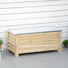 Outsunny 155L Outdoor Storage Box with Metal Top and Shutter Walls, Wooden Outside Tool organiser Container, for Garden, terrace