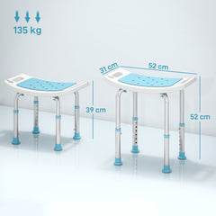 HOMCOM 6-Level Height Adjustable Aluminium Bath Room Stool Chair Shower Non-Slip Design w/ Padded Seat Drainage Holes Foot Pad, Turquoise