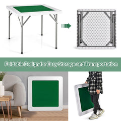 Folding Square Mahjong Table with 4 Cup Holders and Chip Grooves