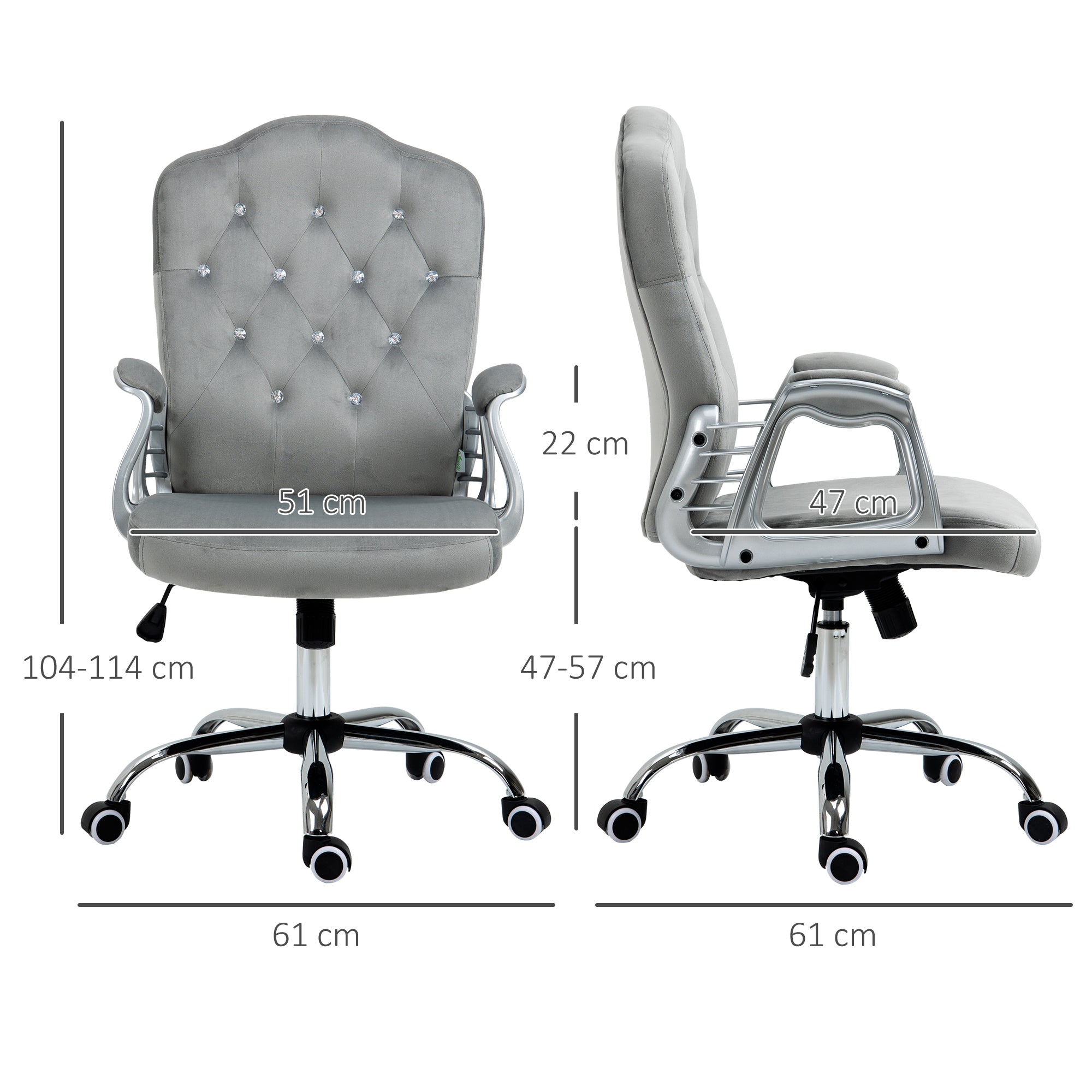 Vinsetto Velvet-Feel Work Chair, with Diamante Back - Grey