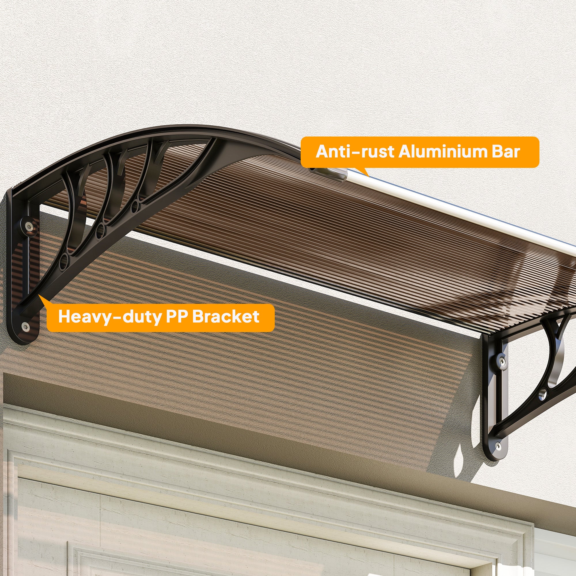 Outsunny Front Door Canopy Outdoor Awning Aluminium Rigid Plastic Polycarbonate Rain Shelter UV Water Rain Resistant 100 x 75cm Brown