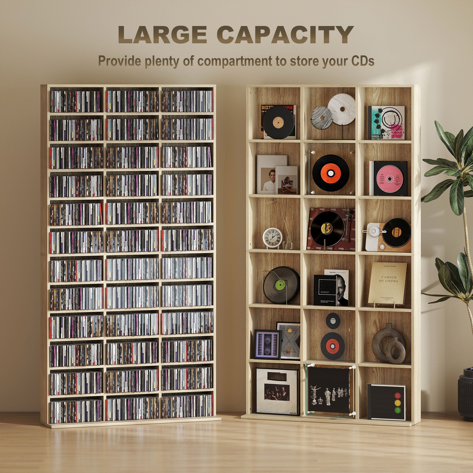 HOMCOM CD Storage Unit with Adjustable Shelves, 102 x 195 cm, Oak Tone
