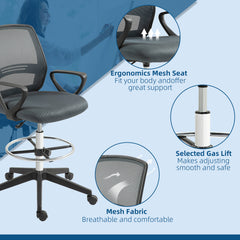 Vinsetto 102.5-126cm Draughtsman Office Chair, with Footrest - Grey