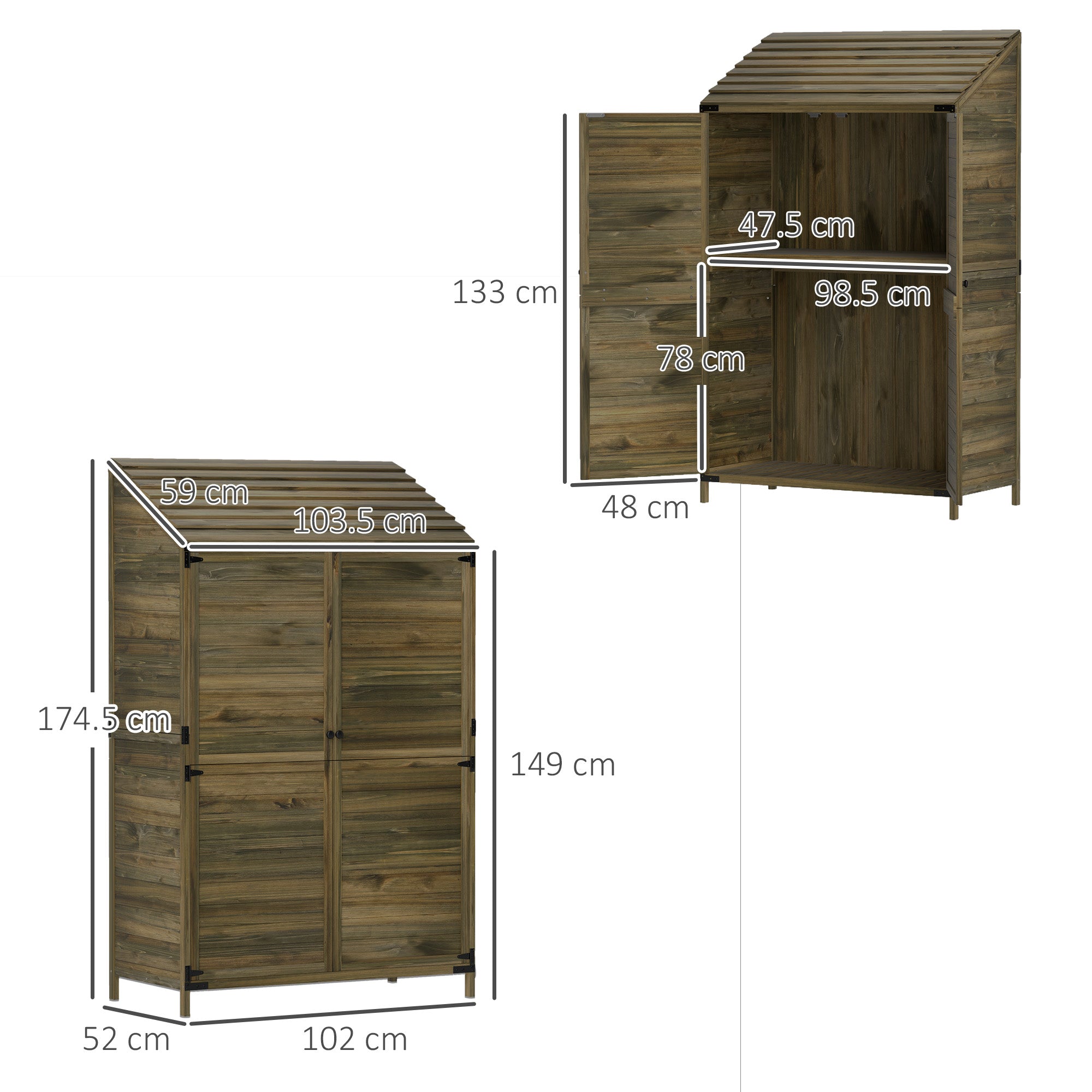 Outsunny 103.5 x 59 cm Wooden Garden Shed - Brown