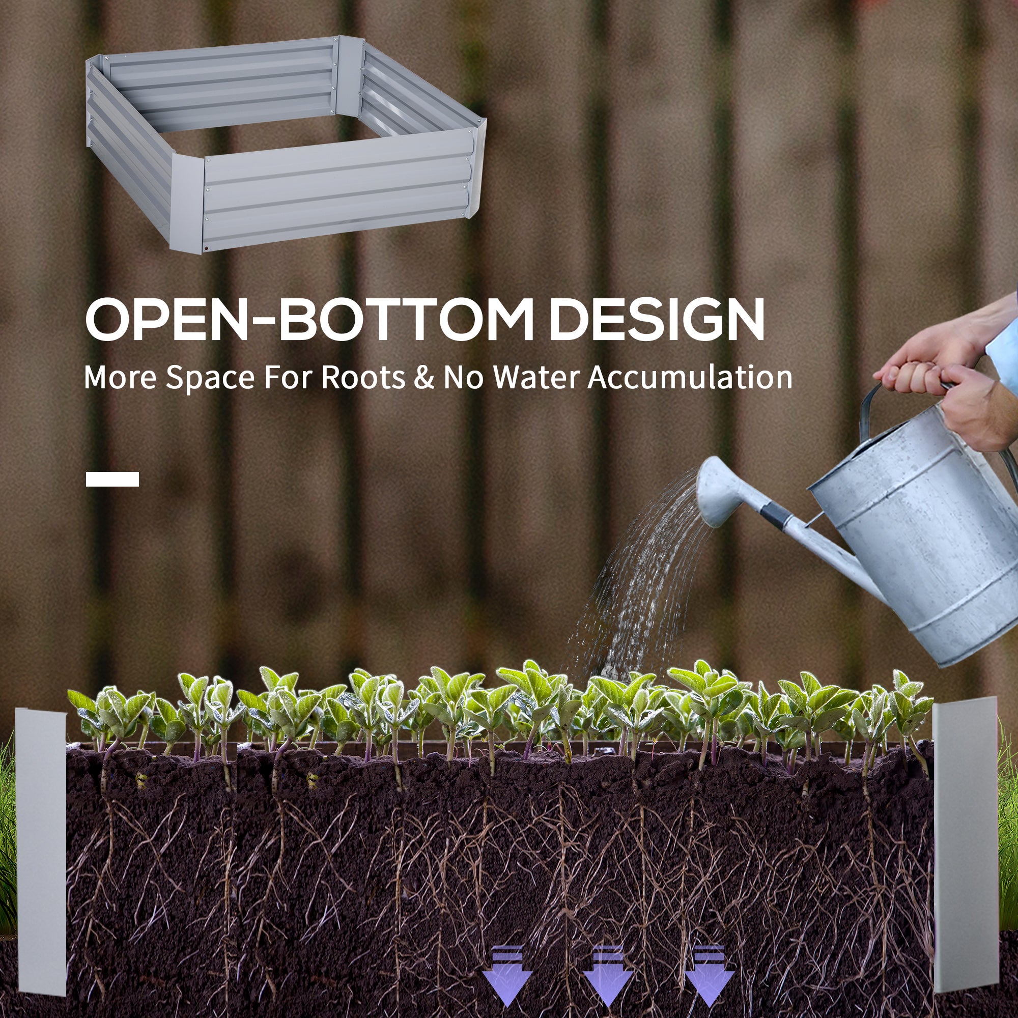 Outsunny Set of 2 291L Raised Garden Bed, Elevated Galvanised Planter Box for Flowers, Herbs, 100x100x30cm, Grey