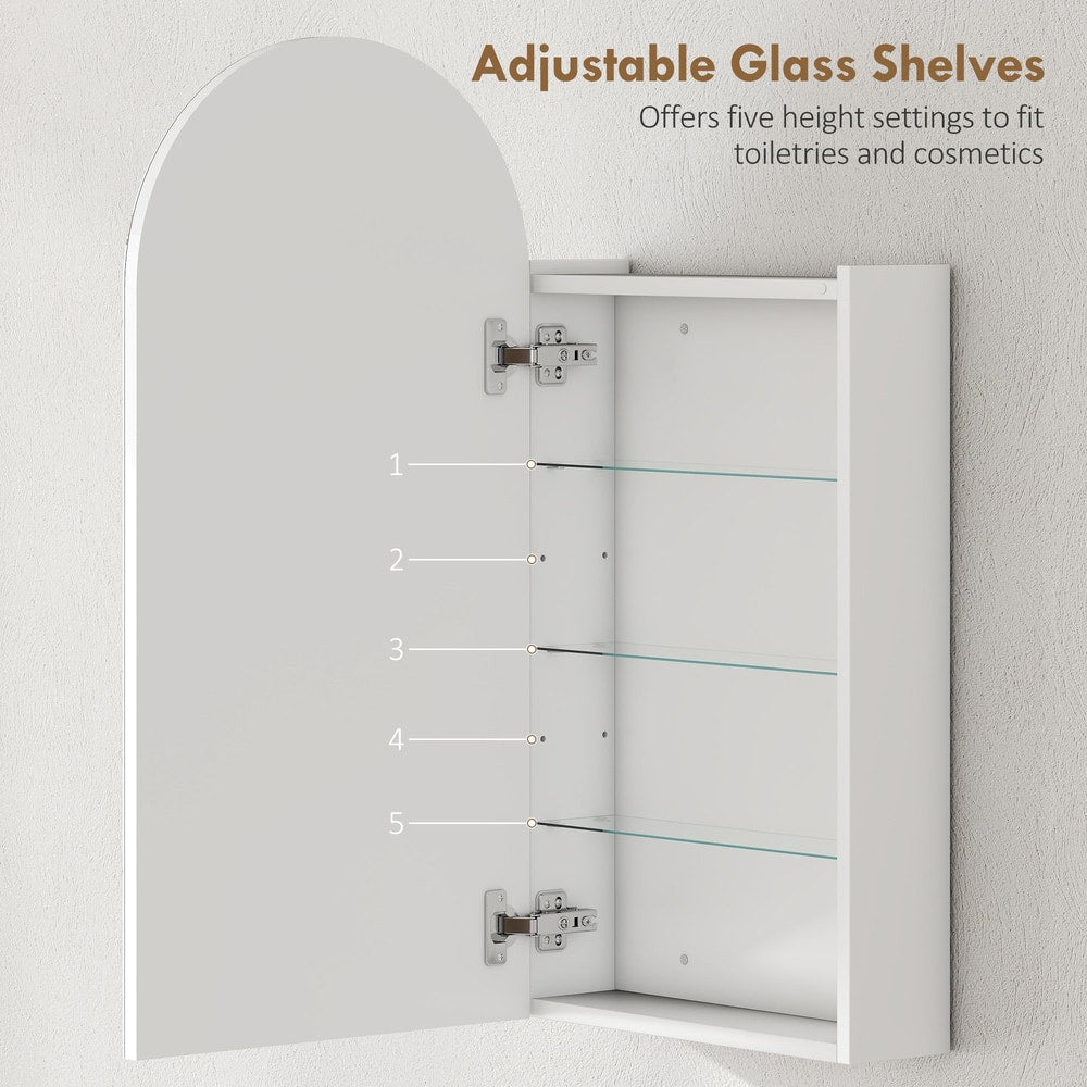 HOMCOM Arched Bathroom Mirror Cabinet with Adjustable Glass Shelves - White - product image 5