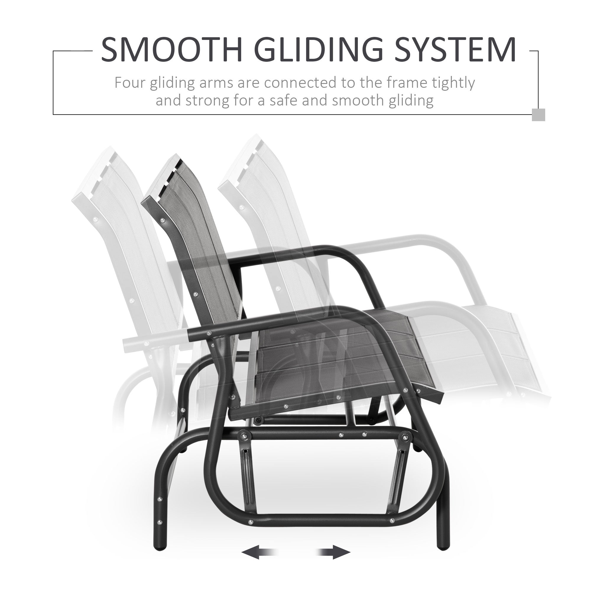 Outsunny 3-Seat Glider Rocking Chair for 3 People Garden Bench Patio Furniture Metal Frame, Grey