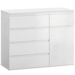 HOMCOM Modern Chest Of Drawers, 5 Drawer Dresser with Adjustable Shelf, Soft-Close Door, White