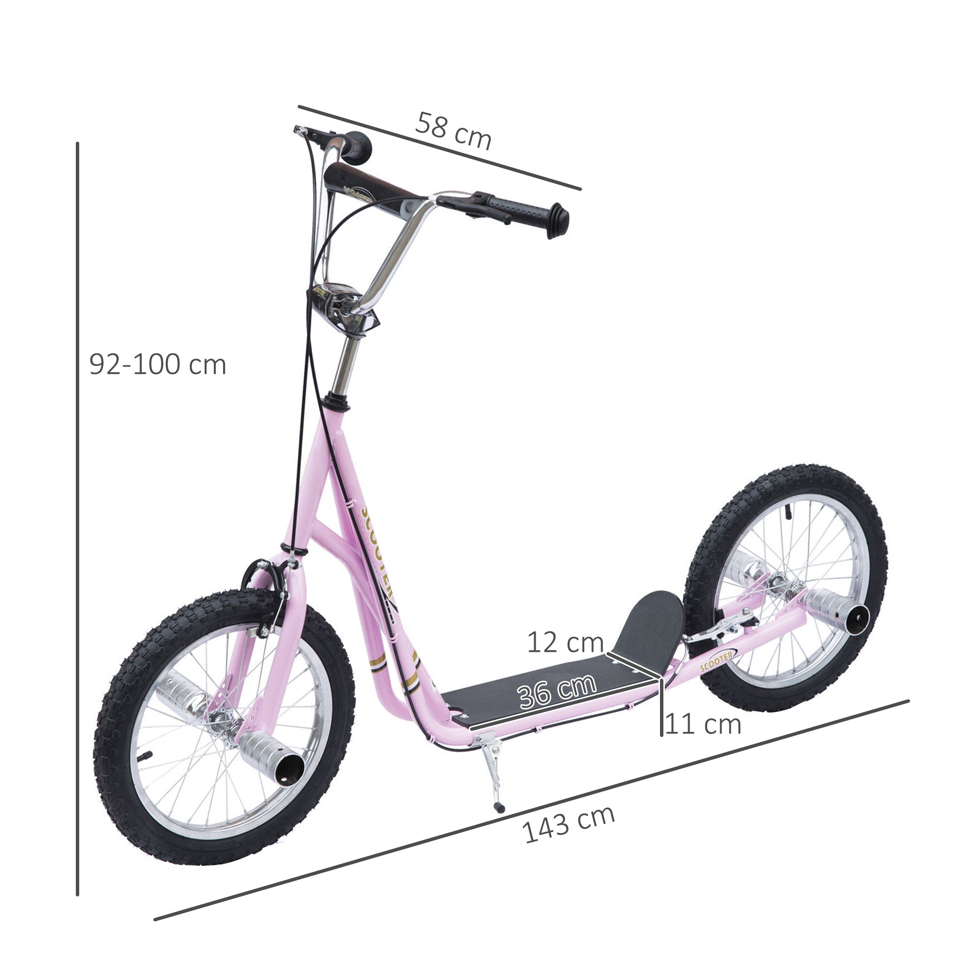 HOMCOM Stunt Scooter, Kids Scooter with 16" Big Wheels, Adjustable Height, Dual Brakes, for Ages 5+ Years, Pink