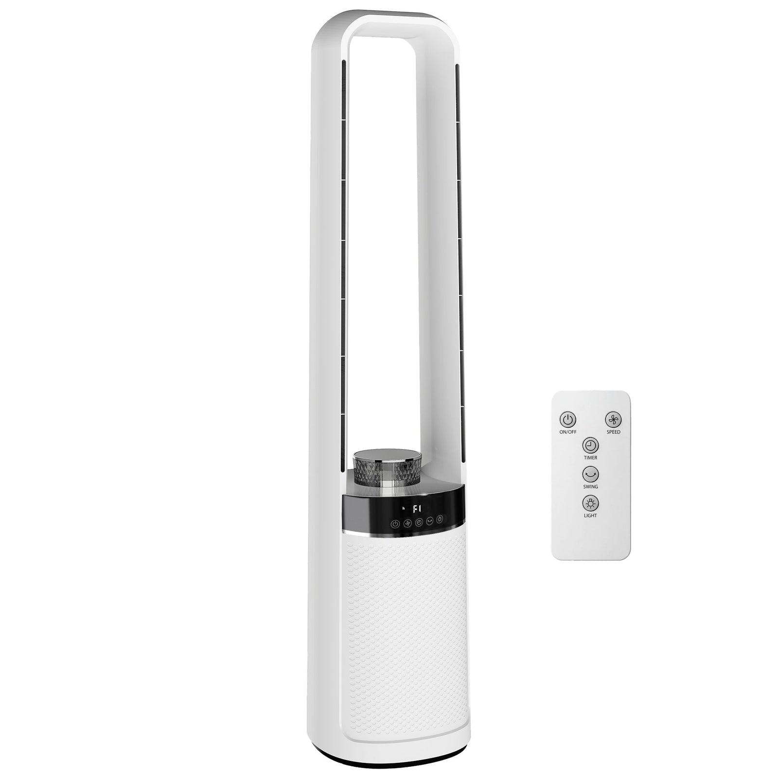 HOMCOM Bladeless Tower Fan, 36dB Standing Cooling Fan with Oscillating, LED Lights, 3 Speeds, 12H Timer, Remote Control