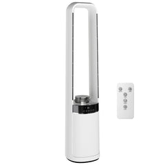 HOMCOM Bladeless Tower Fan, 36dB Standing Cooling Fan with Oscillating, LED Lights, 3 Speeds, 12H Timer, Remote Control