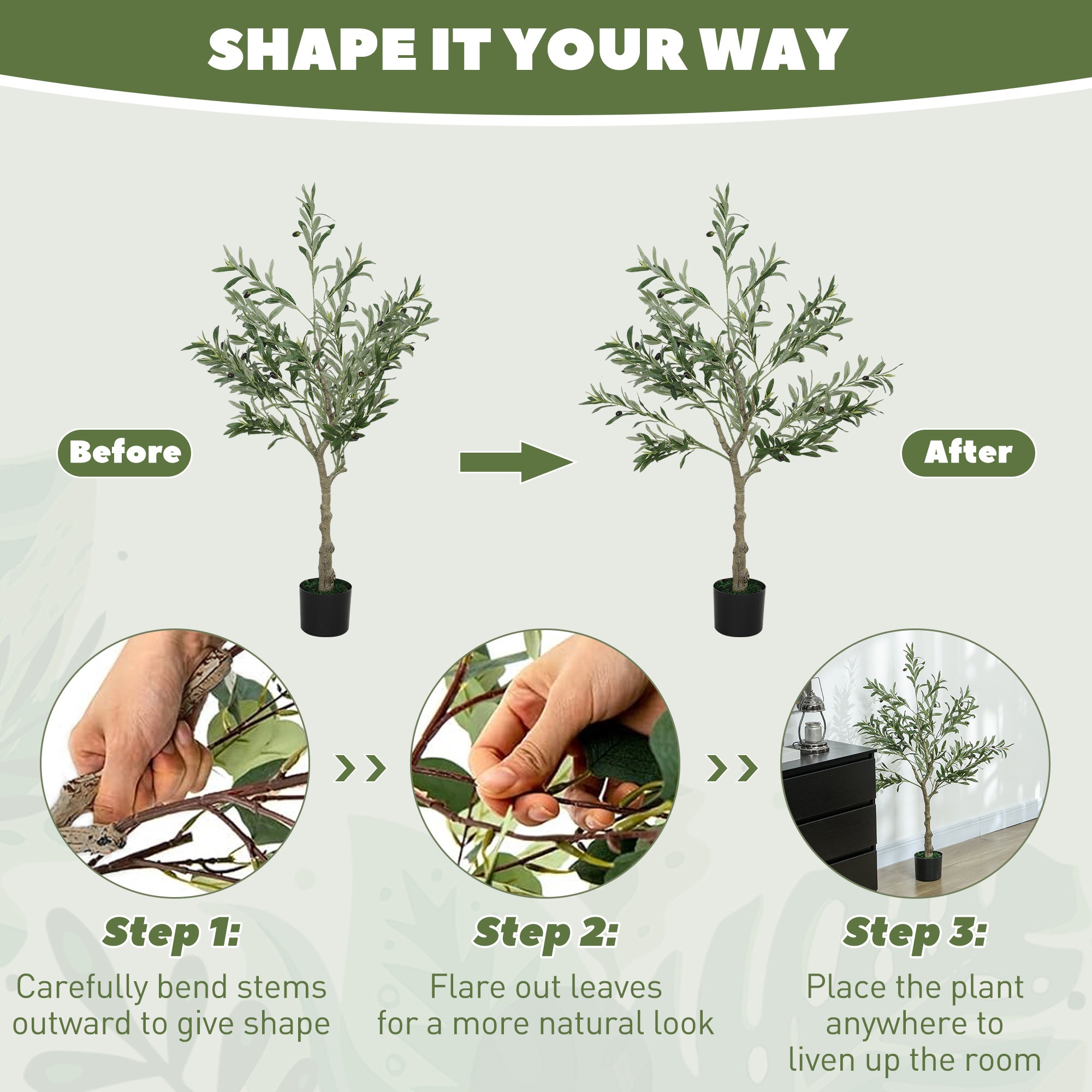 HOMCOM 4ft/ 120cm Decorative Artificial Plant, Silk Olive Tree with 450 Leaves and 20 Olive Fruits in Pot, Fake Plant for Home, Office, Living Room, Indoor Decor