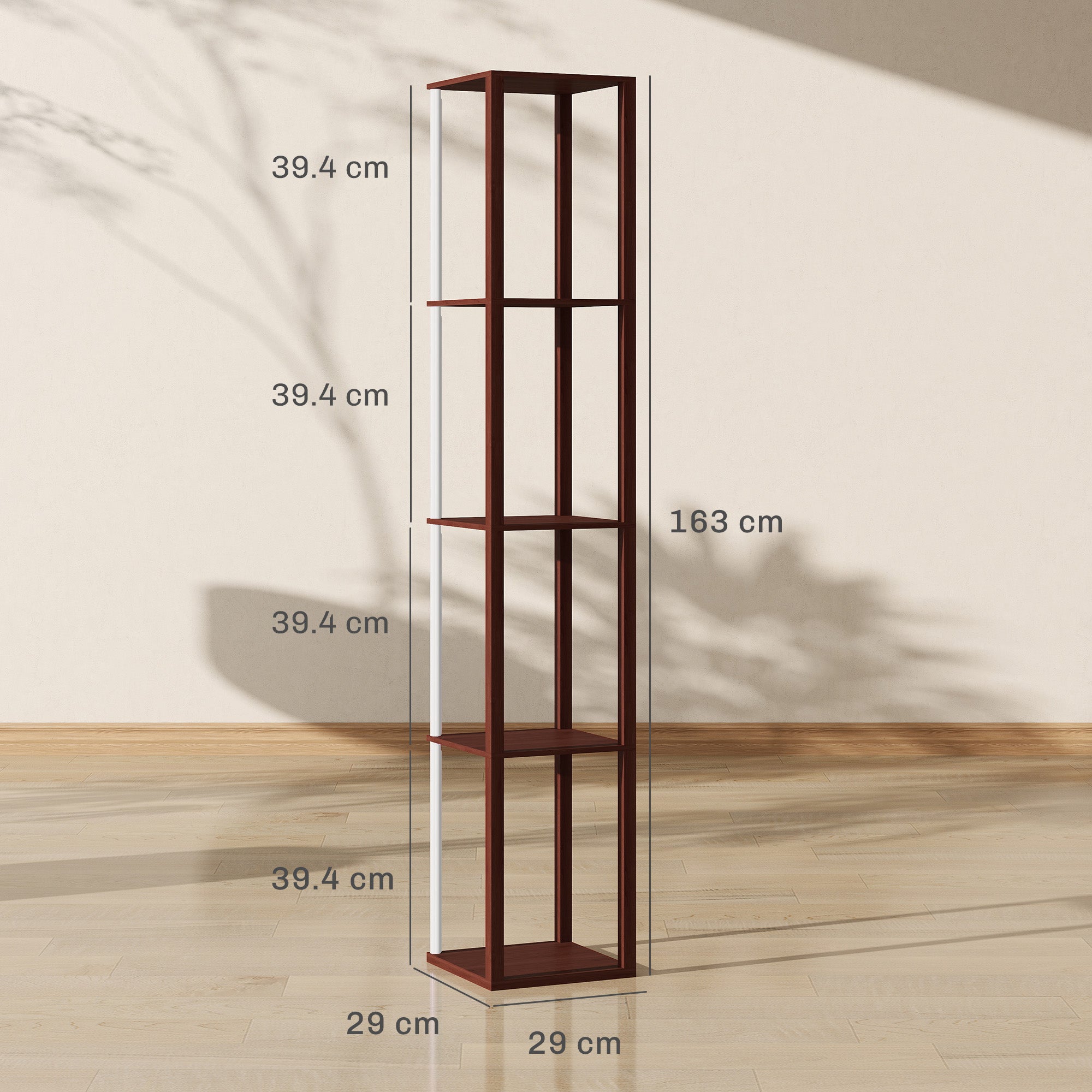 HOMCOM RGB LED Floor Lamp with Shelves, Modern Dimmable Standing Lamp with Remote Control, Adjustable Brightness & Speed for Living Room, Bedroom, Office, Brown