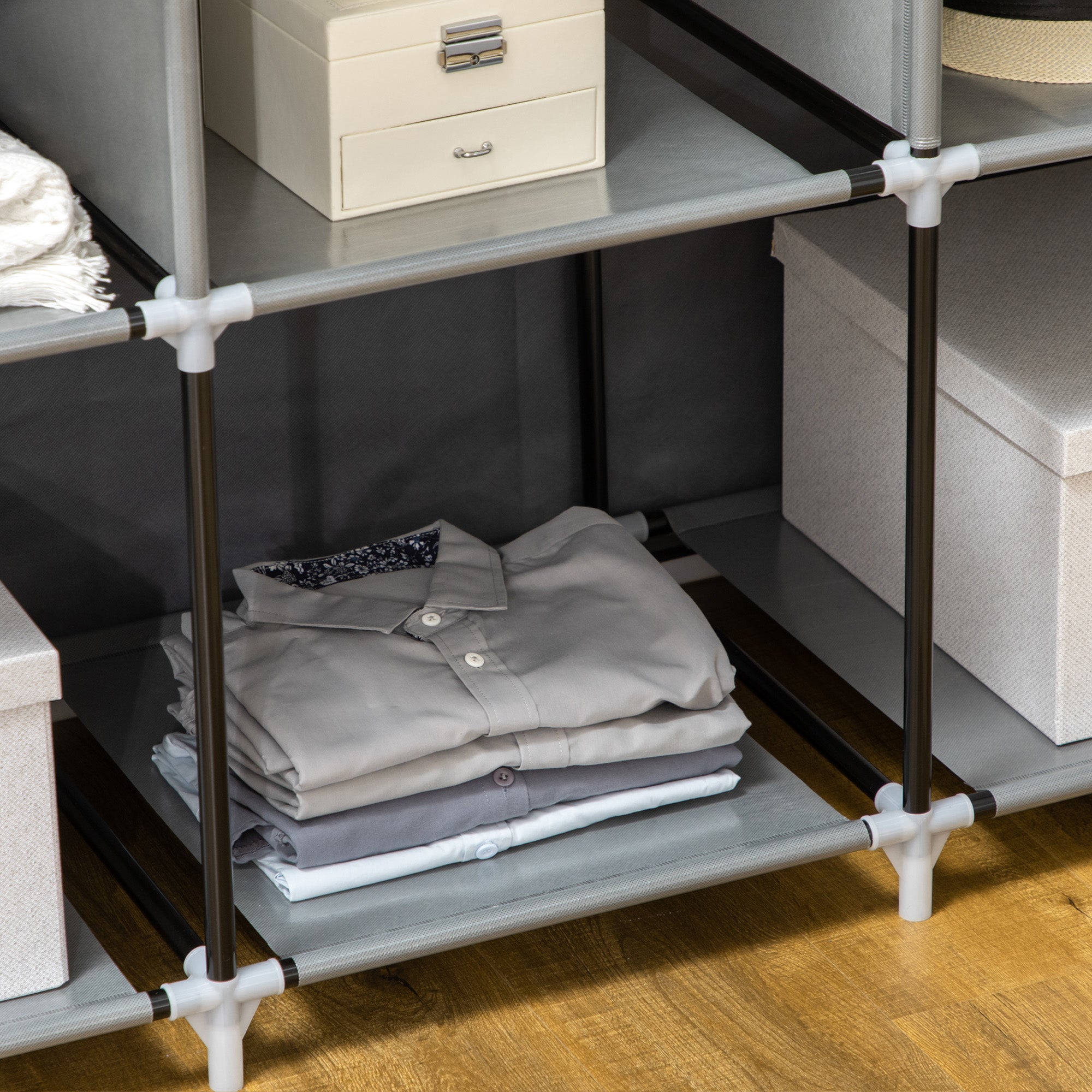 HOMCOM Fabric Wardrobe, with Rails and Shelves - Dark Grey