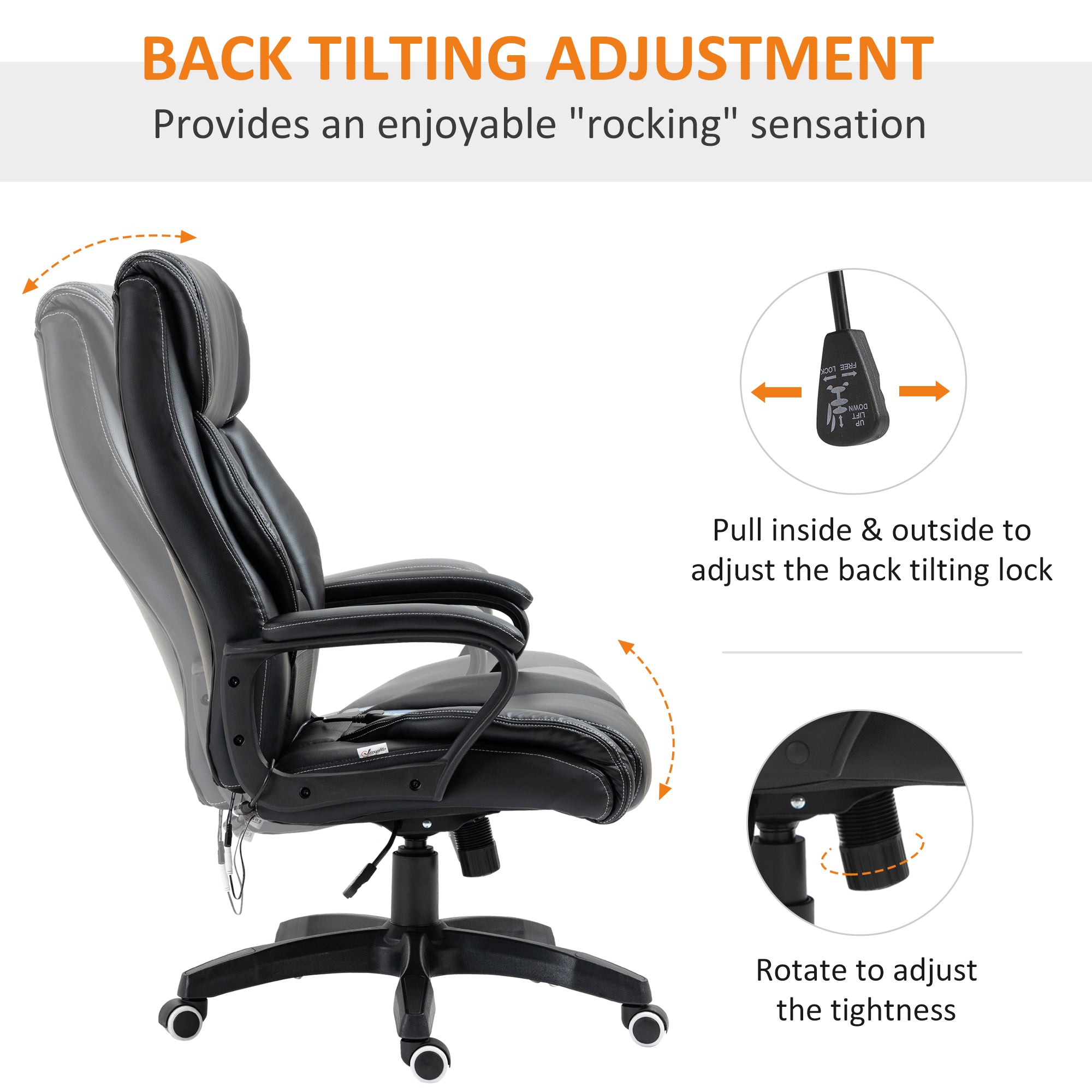 Vinsetto Office Chair with 6-Point Maaage, PU Desk Chair with Padded Seat and Armrest, Computer Chair with Tilt Function for Home, Black