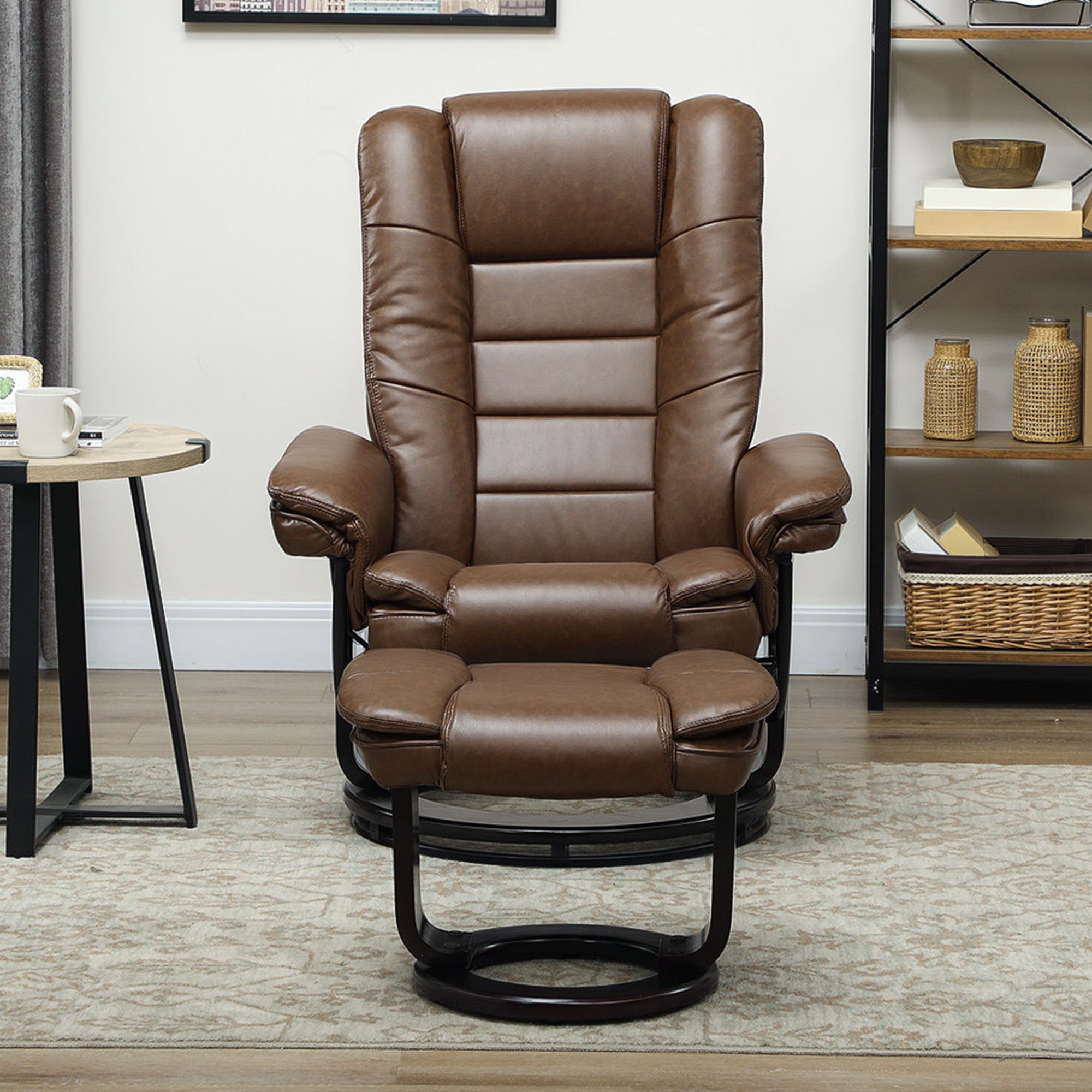 HOMCOM Faux Leather 135√Ç¬∞ Reclining Chair and Footstool - Brown