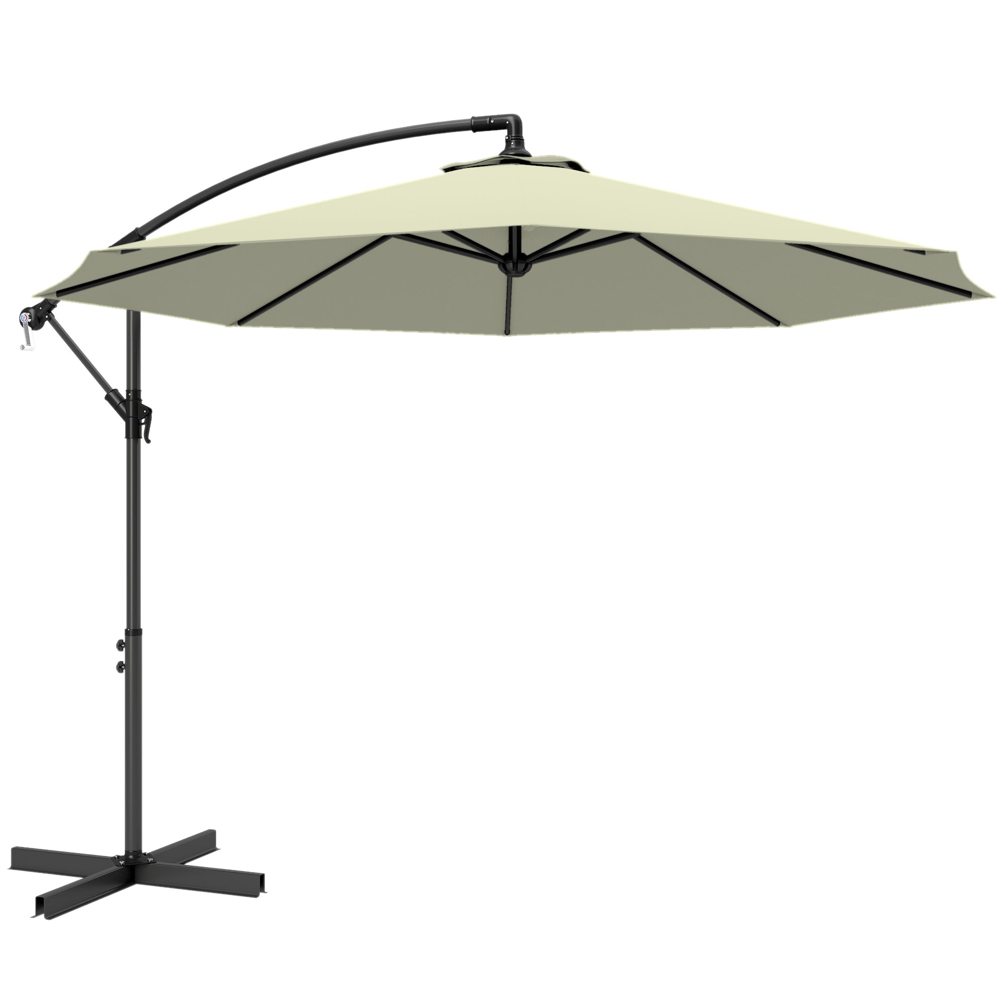 Outsunny 3m Overhanging Cantilever Parasol, with Cross Base - Beige