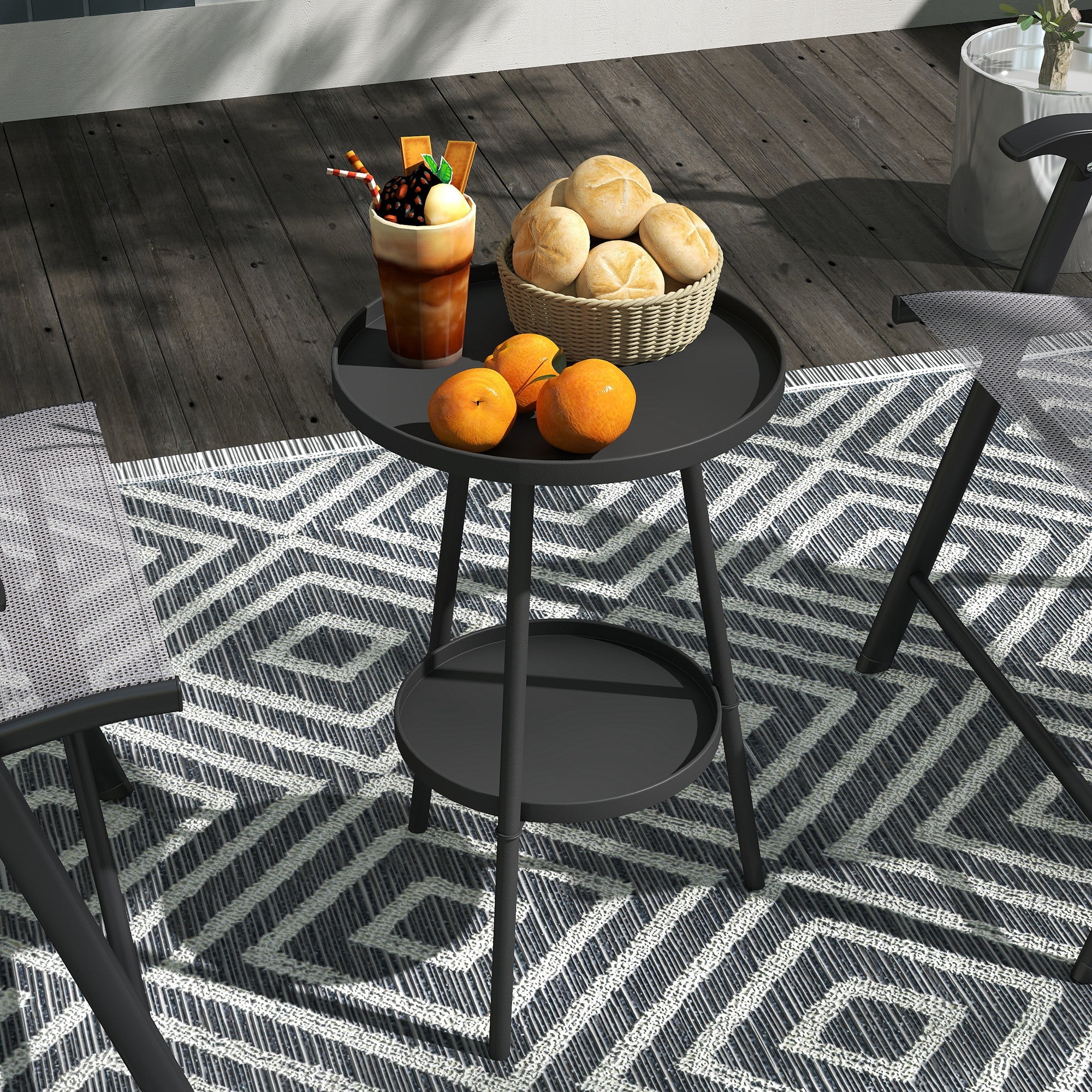 Outsunny Two-Tier Metal Garden Table - Black