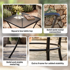 Outsunny 60cm Square Garden Table, Outdoor Metal Bistro Side Desk with Mesh Top, Black