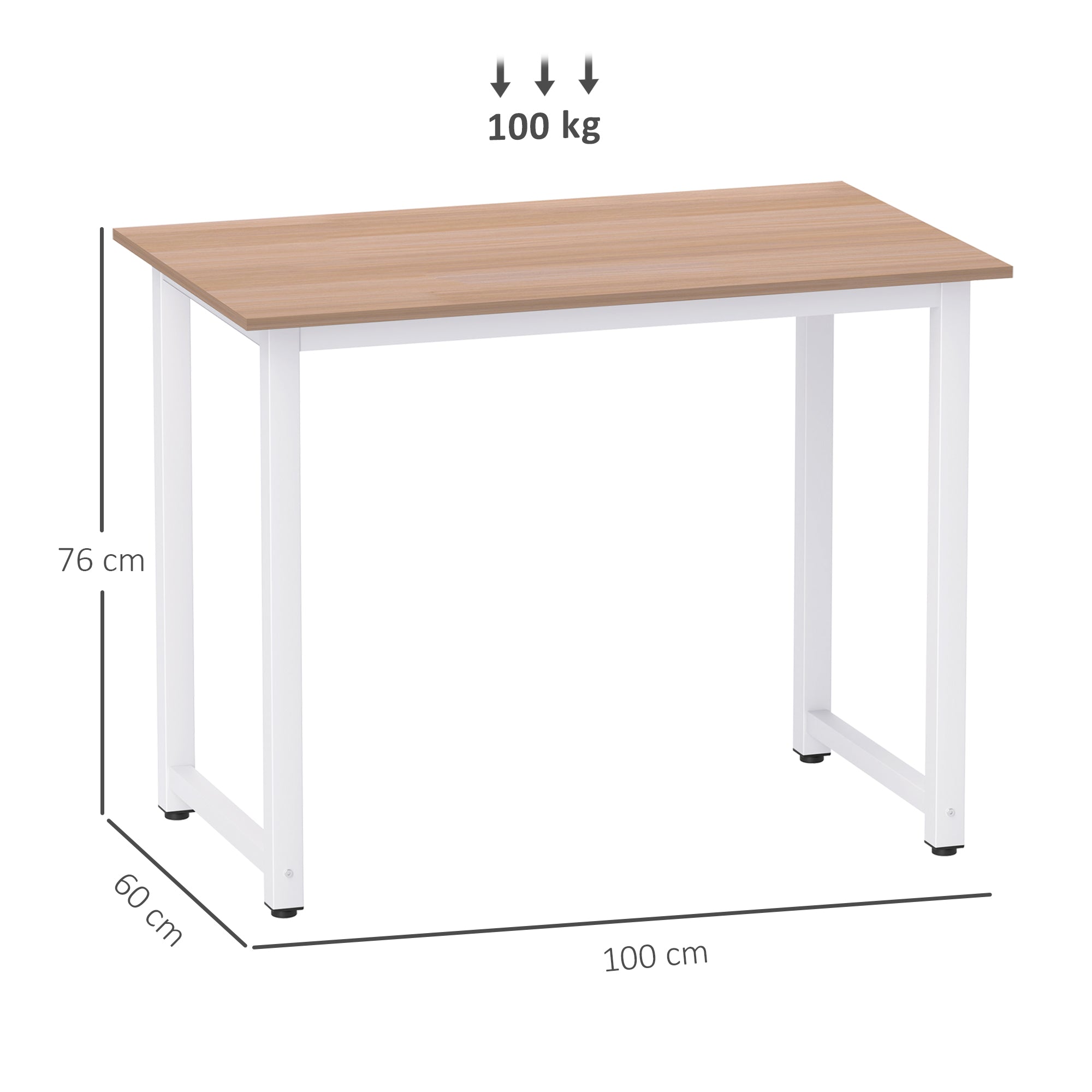 HOMCOM Computer Desk, Writing Table, 100 x 60 x 76cm Workstation for Home Office, Study with Metal Frame, Simple Assembly, White