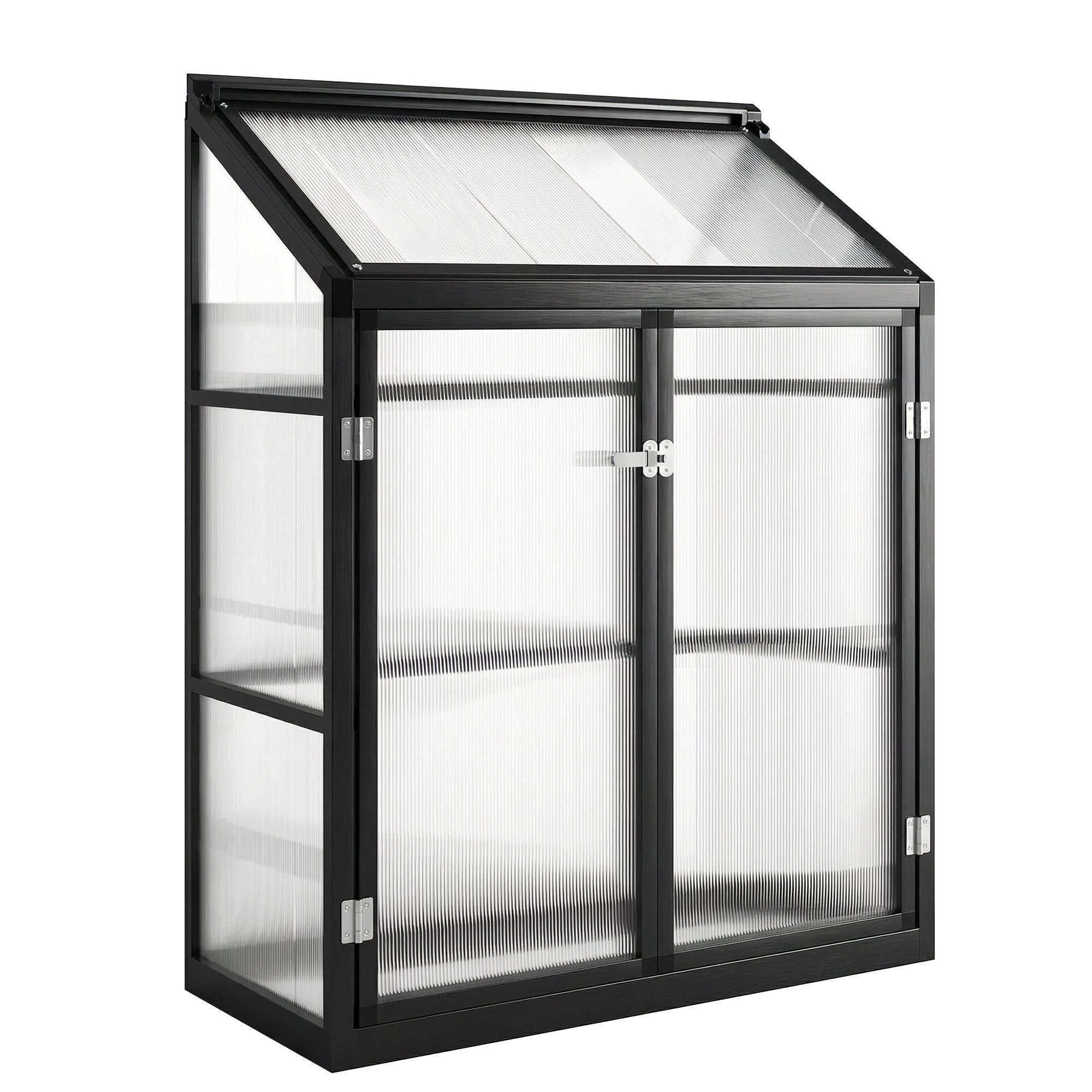 Outsunny Polycarbonate Greenhouse with Hinged Door, Top Vent, Lean-to Green House, Walk-in Greenhouse, 4 x 2ft, Black